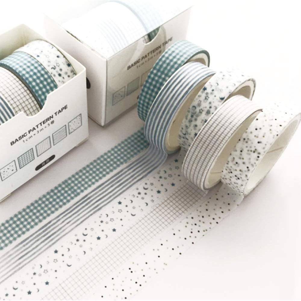 Conjunto de 5 Rollos de Cinta Washi YUBX Rocío Cian 10mm x 3m