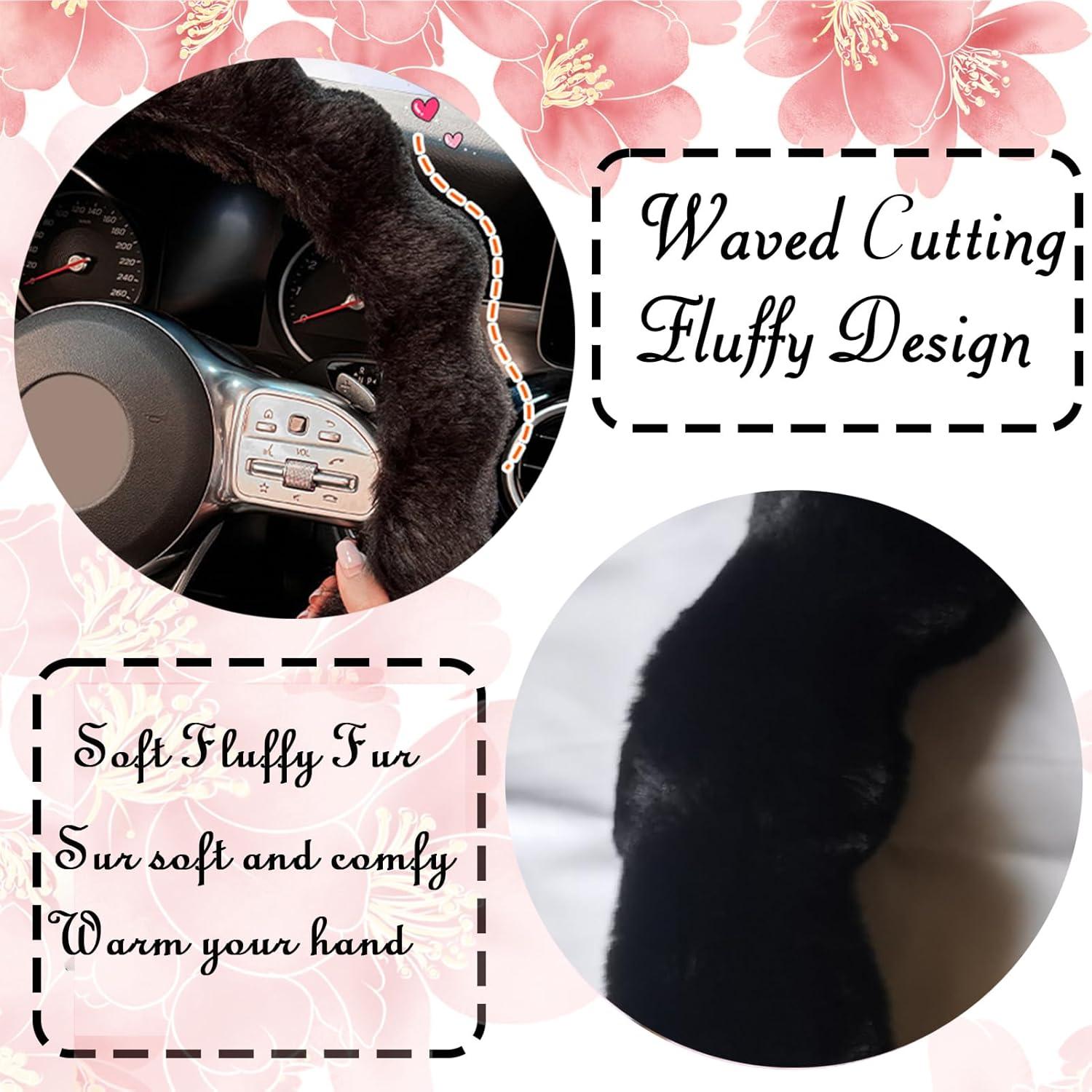 Cubierta de volante esponjosa YUNXNYC 38cm Negro para auto