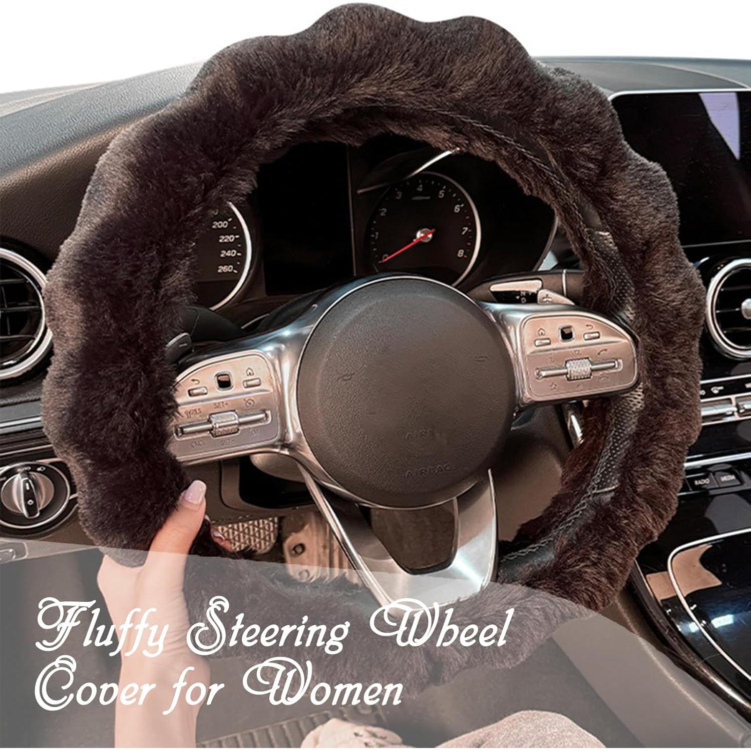 Cubierta de volante esponjosa YUNXNYC 38cm Negro para auto