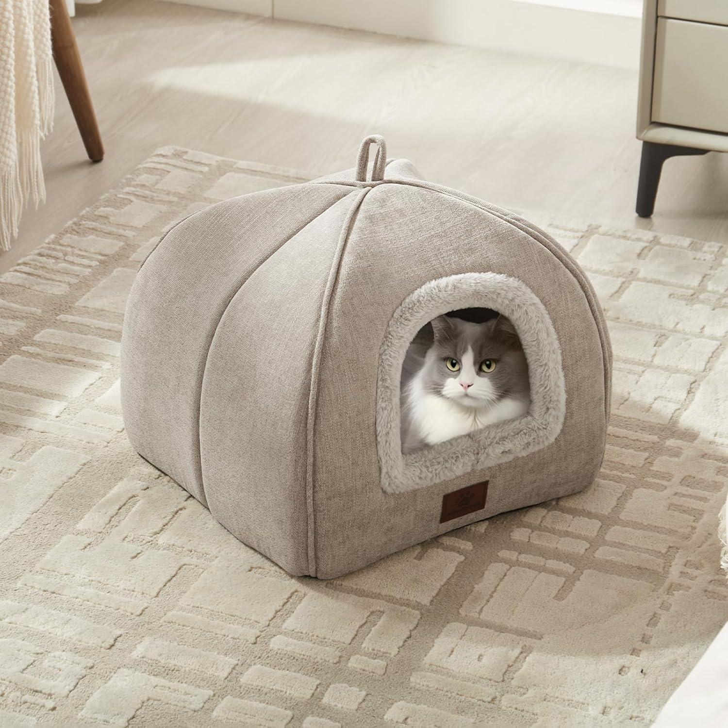 Cama para Gatos WINDRACING 38.1cm Beige Acolchada Desmontable