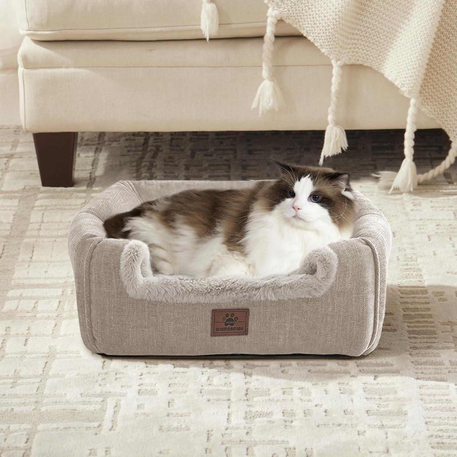 Cama para Gatos WINDRACING 38.1cm Beige Acolchada Desmontable