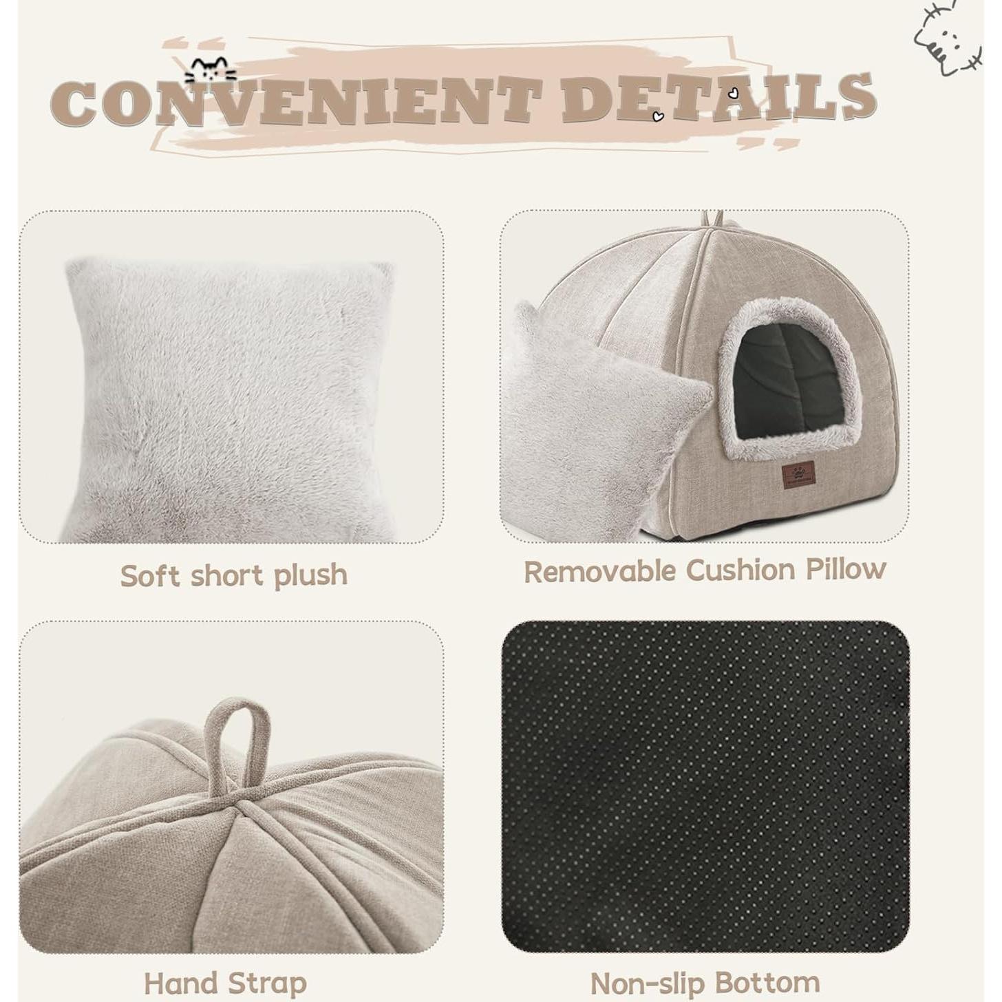 Cama para Gatos WINDRACING 38.1cm Beige Acolchada Desmontable