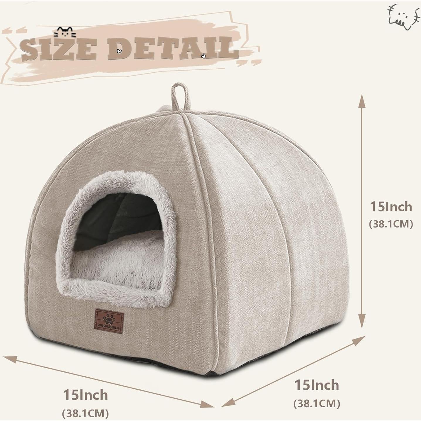 Cama para Gatos WINDRACING 38.1cm Beige Acolchada Desmontable