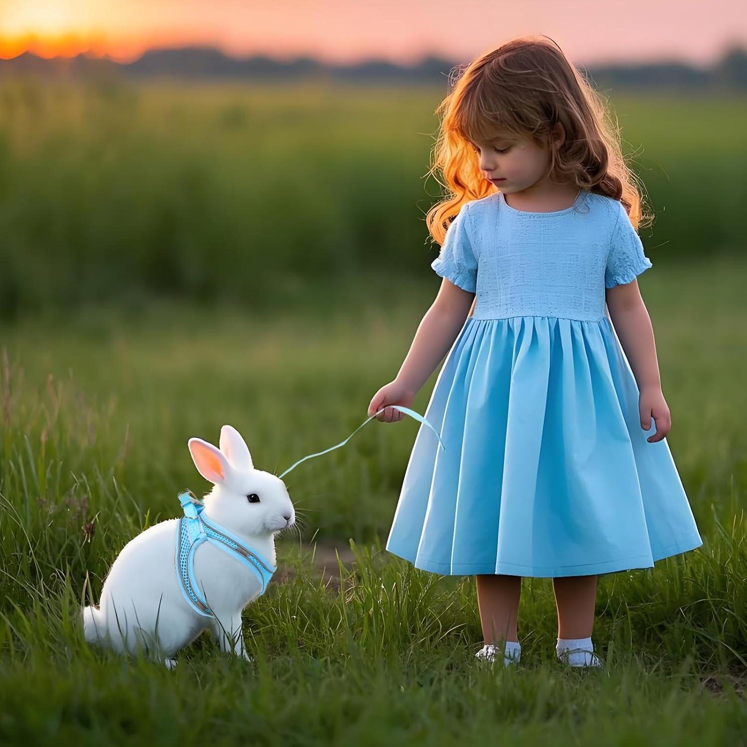 Juego de Arnés y Correa para Conejos PETKNOWS Azul y Negro