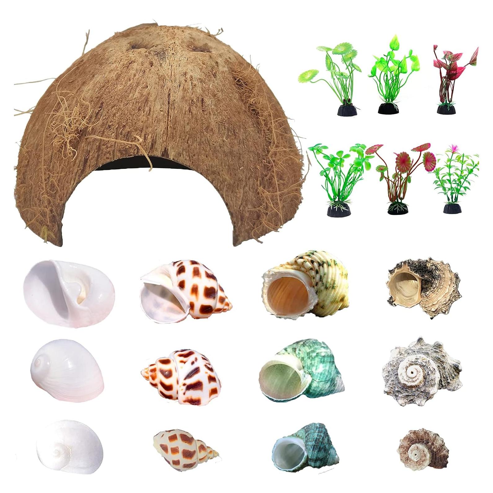 Accesorios para Cangrejo Ermitaño Sinkoo 19 PCS Coco y Plantas