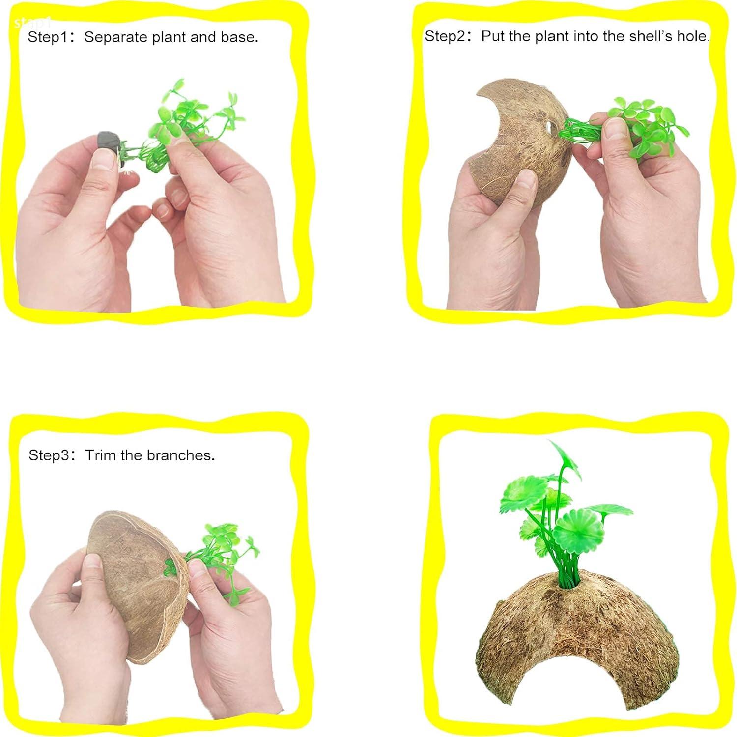 Accesorios para Cangrejo Ermitaño Sinkoo 19 PCS Coco y Plantas