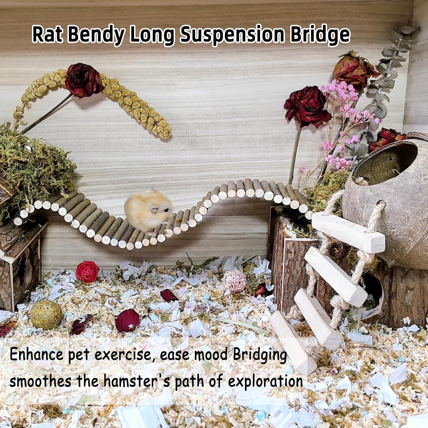 Puente de Madera Natural BLSMU 40x10cm para Hámster y Roedores