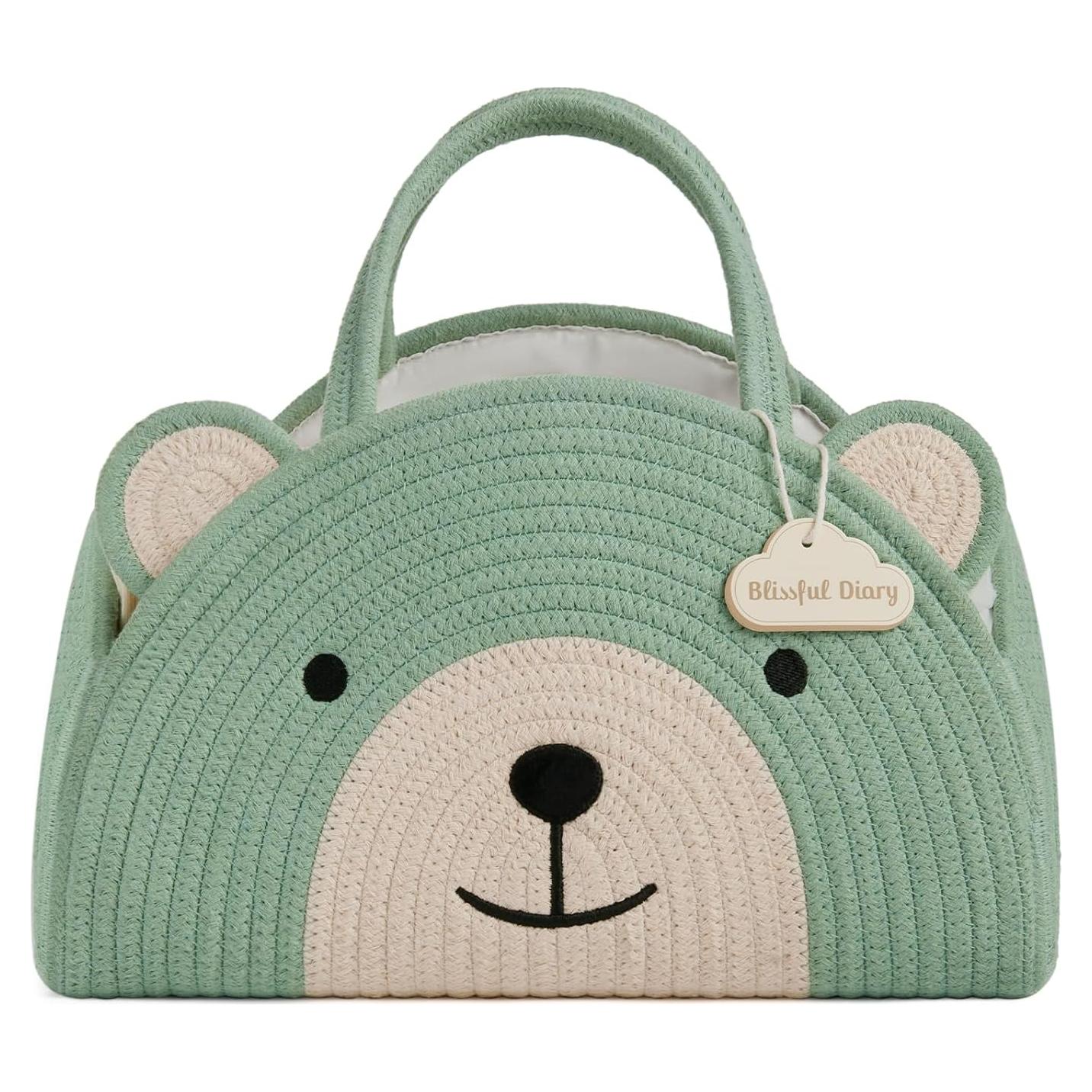 Cesta Organizadora de Pañales Blissful Diary Verde Oso 38x25x19 cm