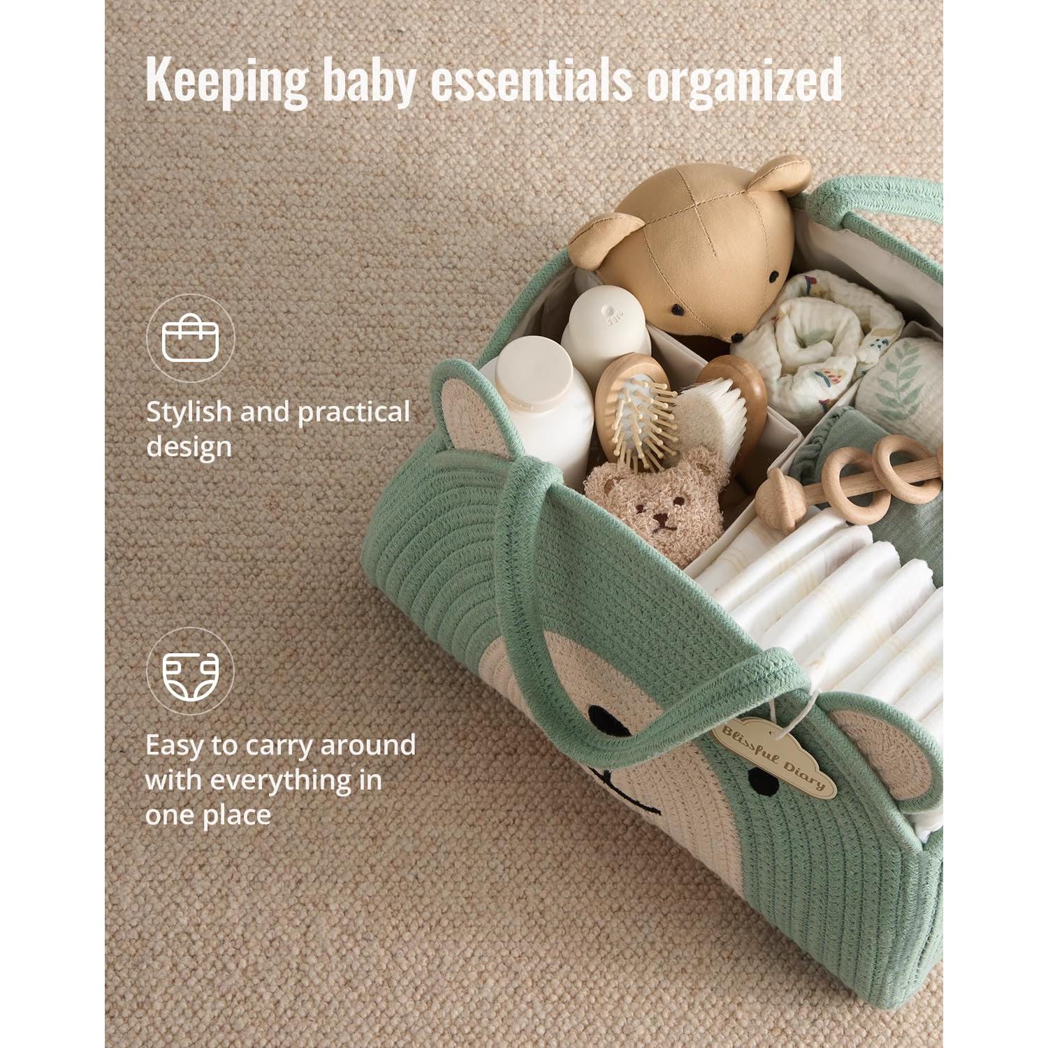 Cesta Organizadora de Pañales Blissful Diary Verde Oso 38x25x19 cm