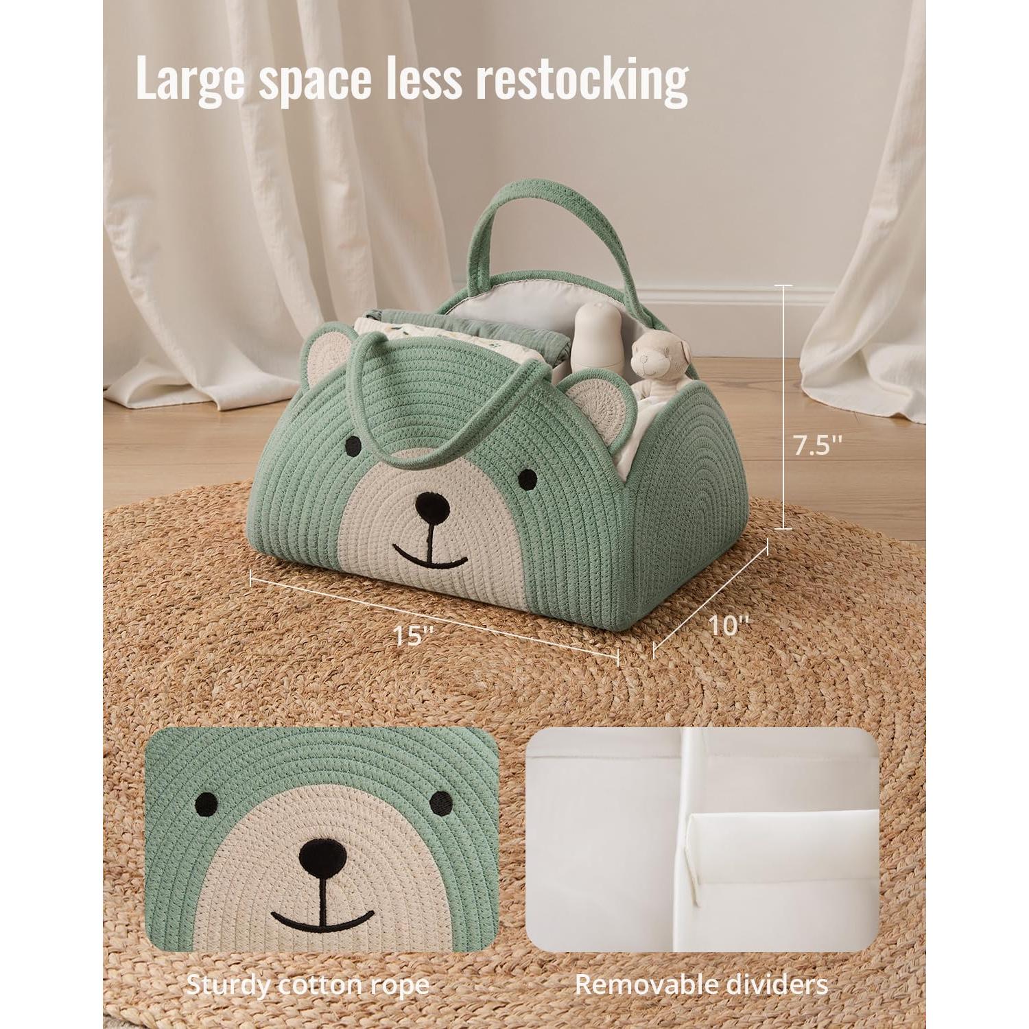 Cesta Organizadora de Pañales Blissful Diary Verde Oso 38x25x19 cm