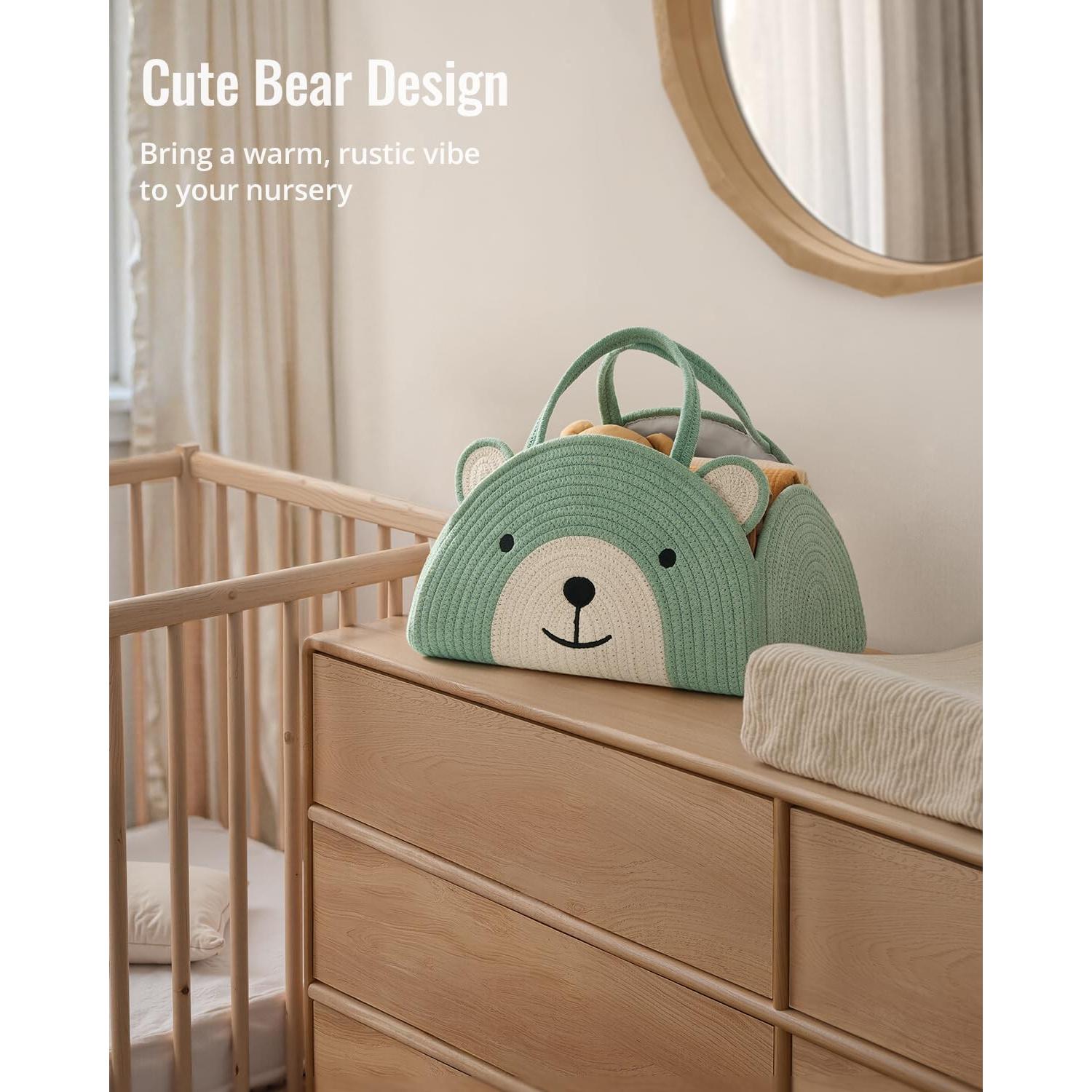 Cesta Organizadora de Pañales Blissful Diary Verde Oso 38x25x19 cm