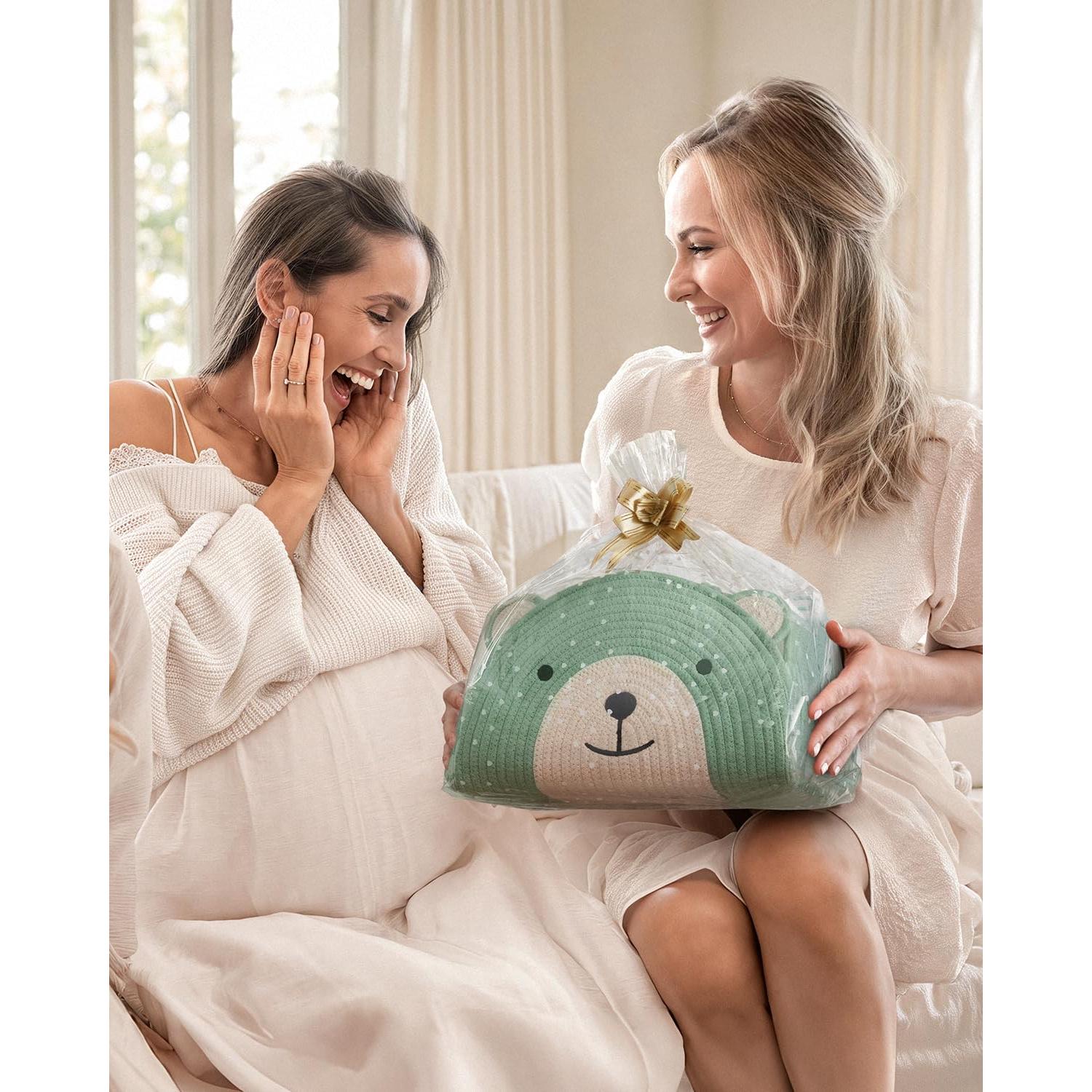 Cesta Organizadora de Pañales Blissful Diary Verde Oso 38x25x19 cm