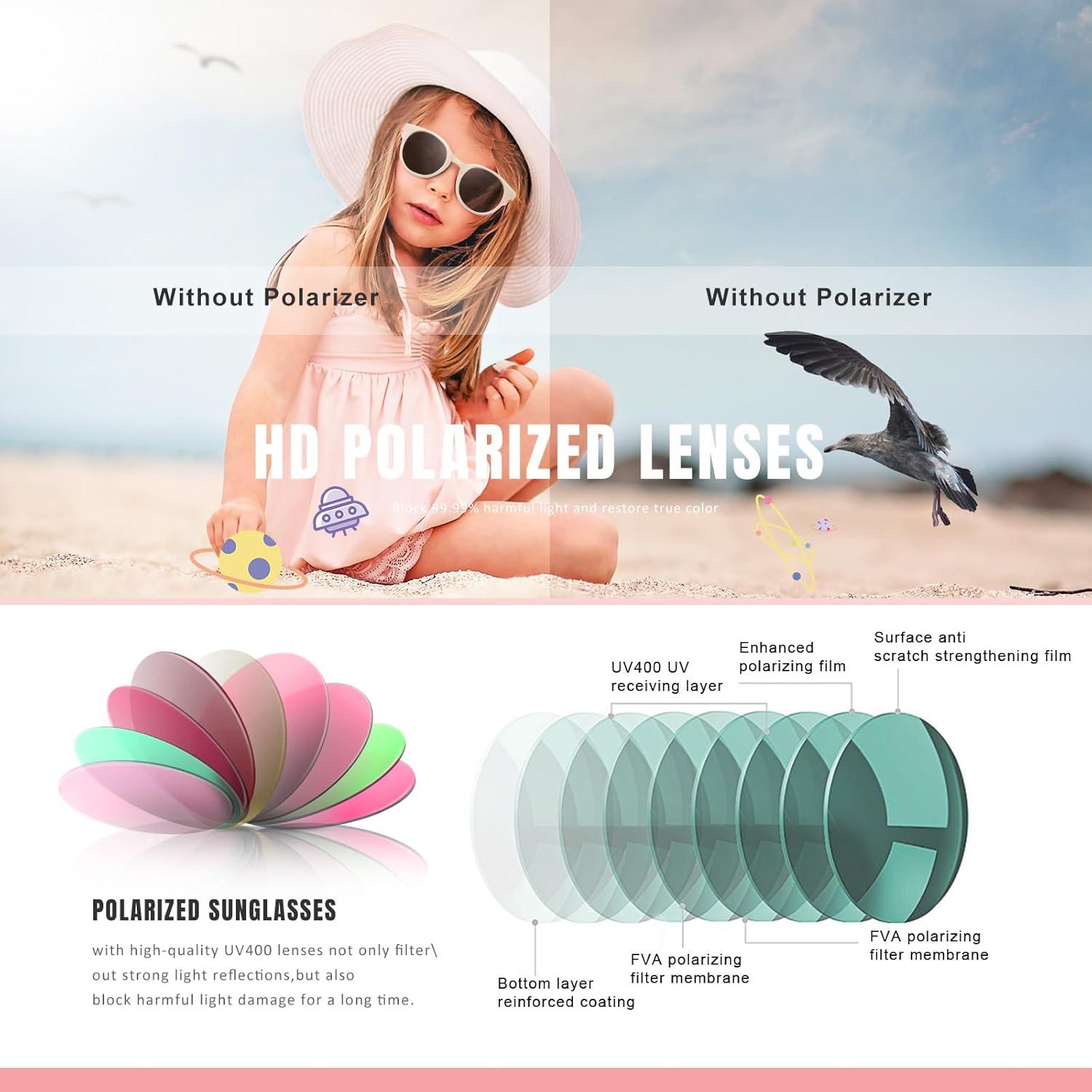 Gafas de Sol Polarizadas para Niños UV400 - A3 Rosa, Té Beige, Negro