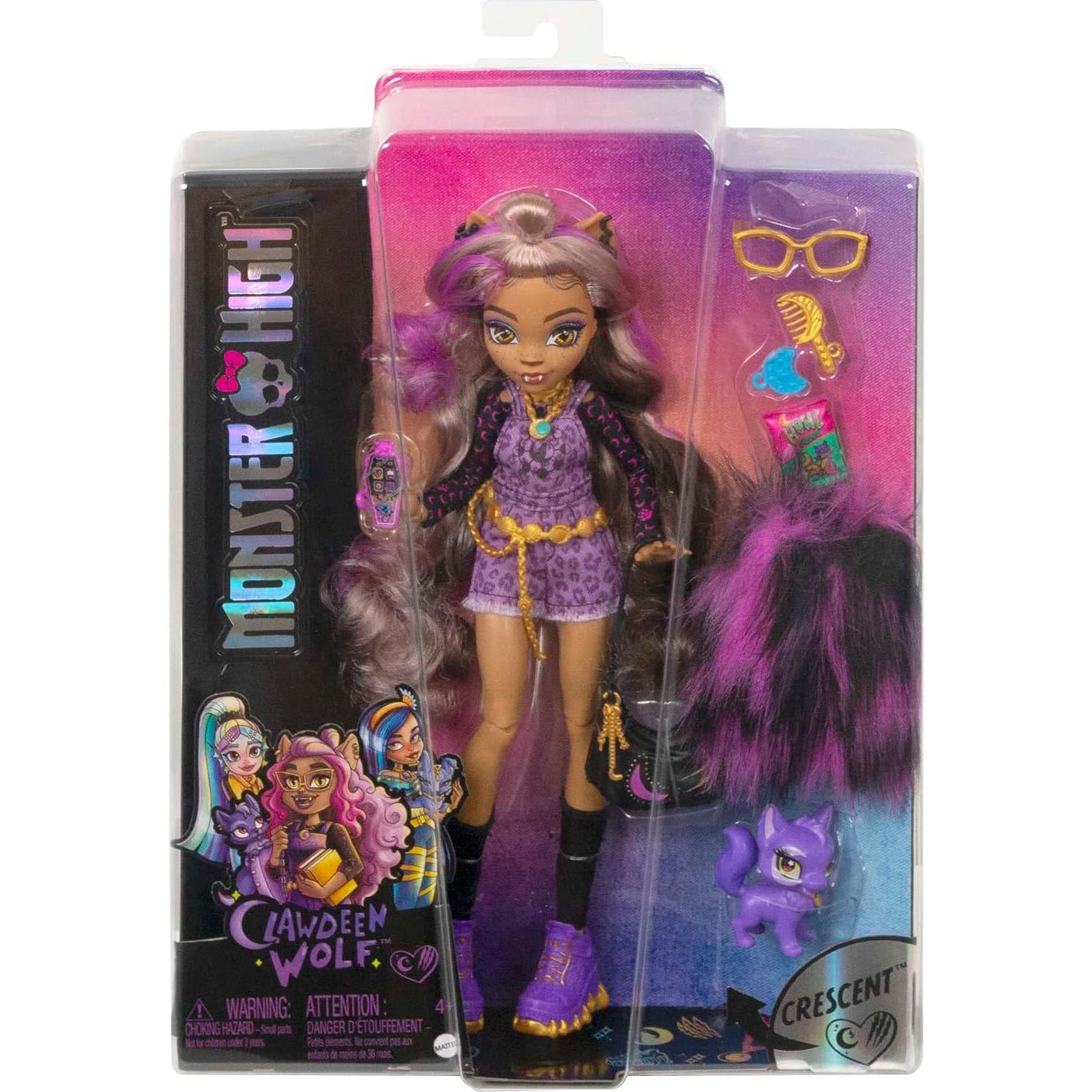 Muñeca Clawdeen Wolf Monster High con accesorios y mascota