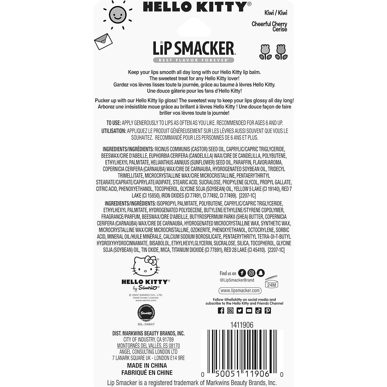 Bálsamo Labial Lip Smacker Hello Kitty Cereza Kiwi 3.98g