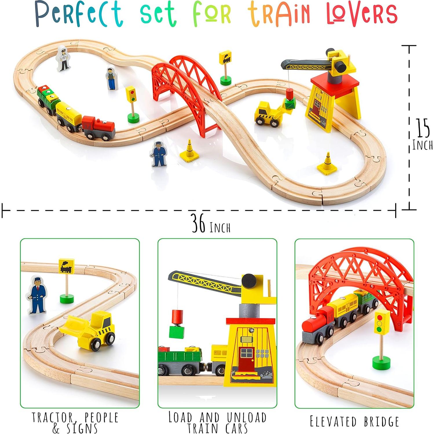 Juego de Tren de Madera KipiPol - 38 Piezas para Niños 3+
