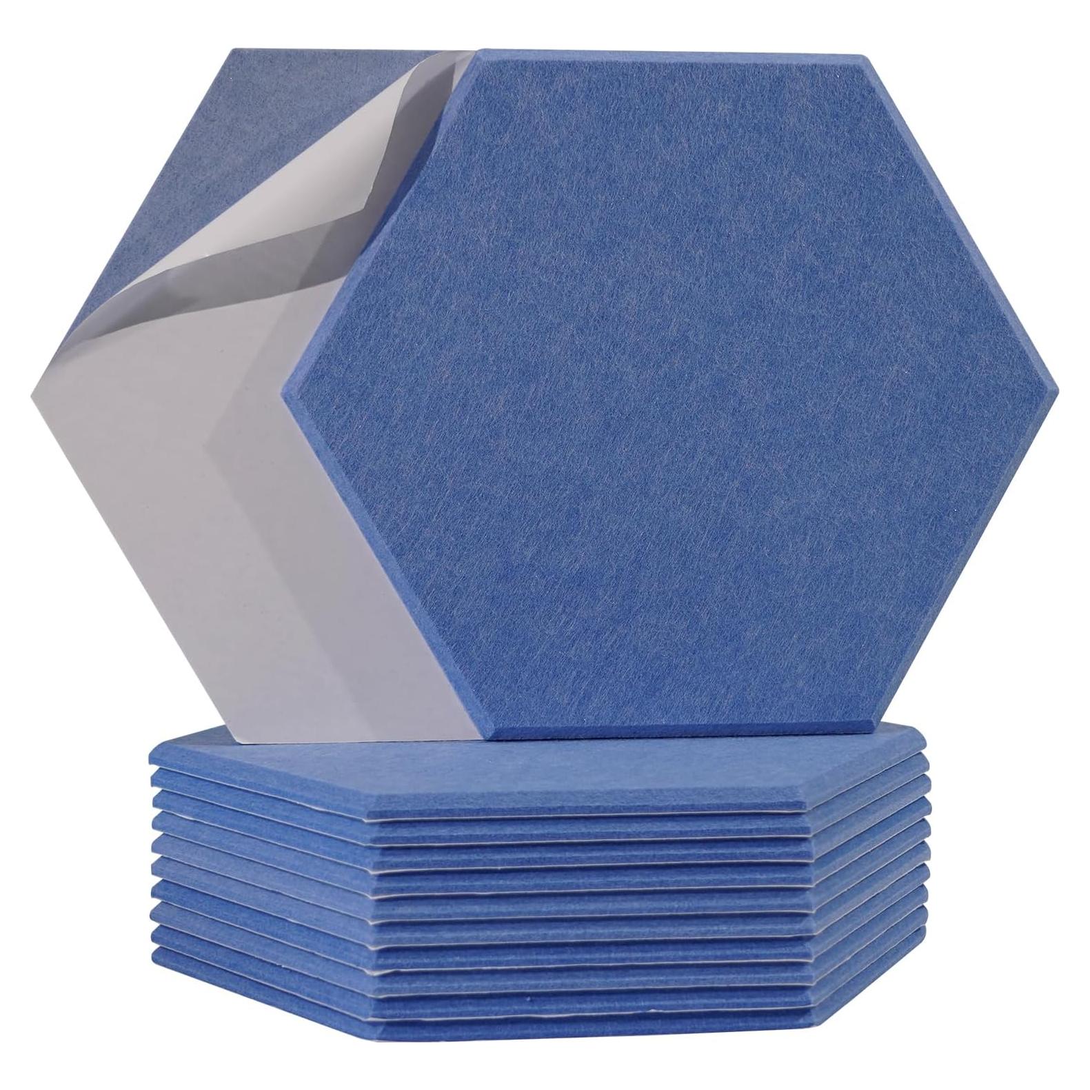 Paneles Acústicos Autoadhesivos Hexagonales 12 Pzas Azul 35.5x30.5cm