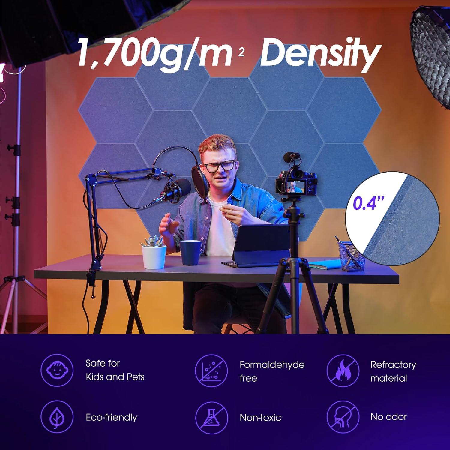 Paneles Acústicos Autoadhesivos Hexagonales 12 Pzas Azul 35.5x30.5cm