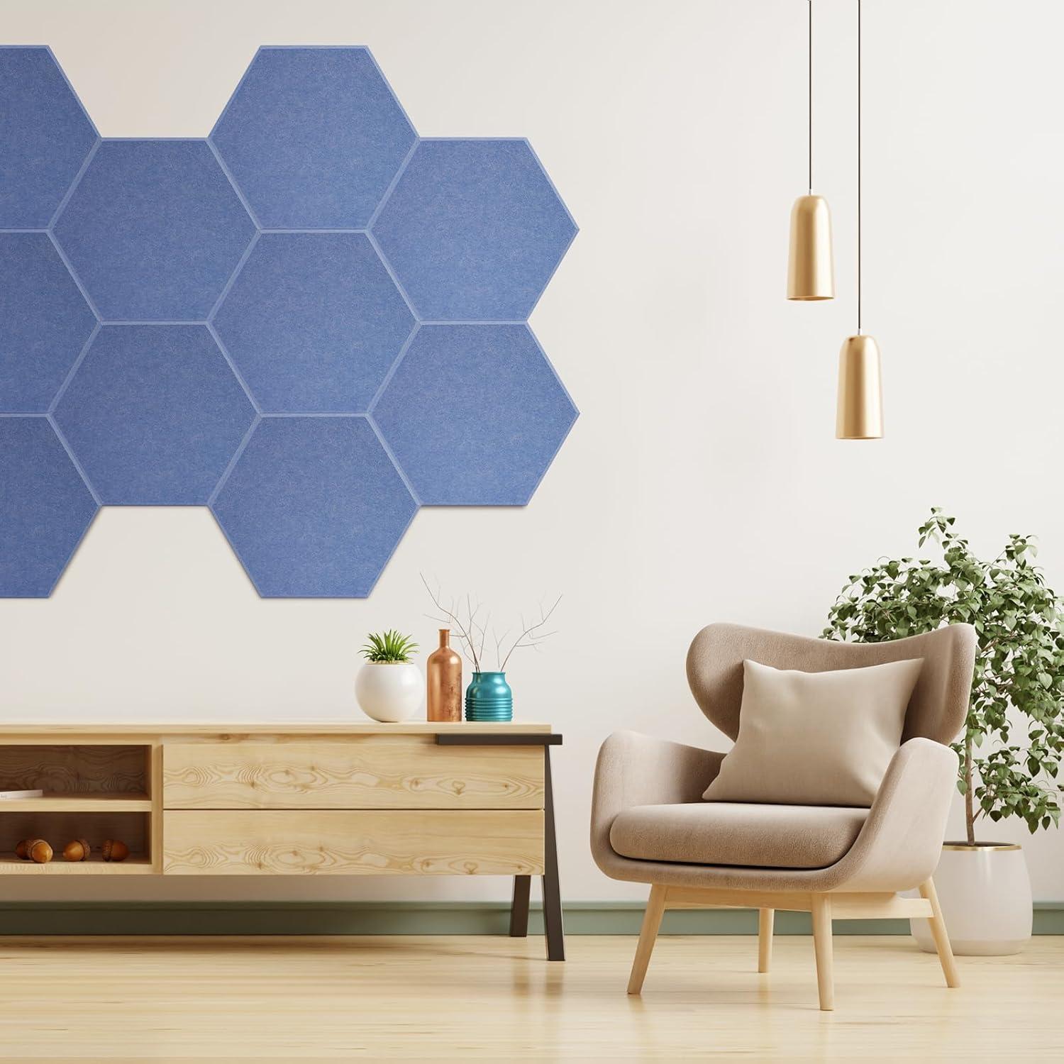 Paneles Acústicos Autoadhesivos Hexagonales 12 Pzas Azul 35.5x30.5cm