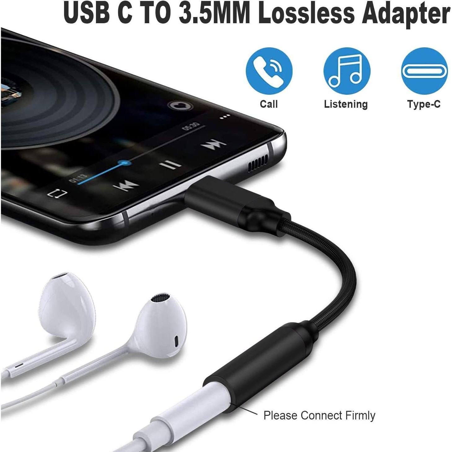 USB Type C to 3.5mm Female Headphone Jack Adapter（Black）, USB C to Aux Audio Dongle Cable Cord Compatible with Pixel 4 3 2 XL, Samsung Galaxy S21 S20 Ultra S20+ Note 20 10 S10 S9 Plus for iPad Pro