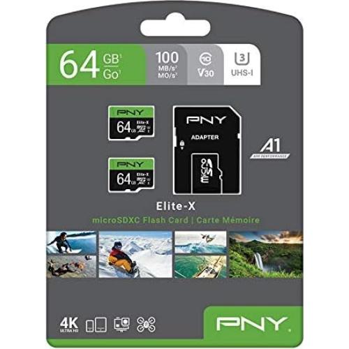 PNY 64GB Elite-X microSDXC 2-Pack Clase 10 U3 V30 100MB/s