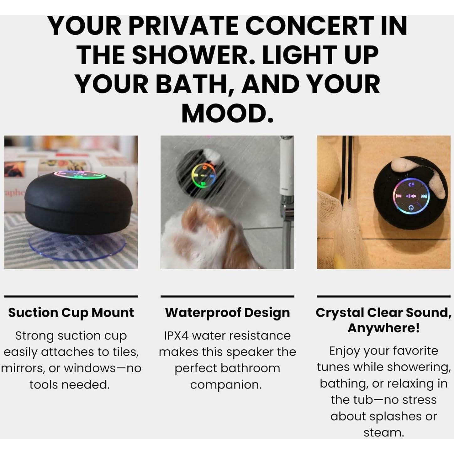 Altavoz Bluetooth Impermeable Luzsco Negro con LED y Ventosa