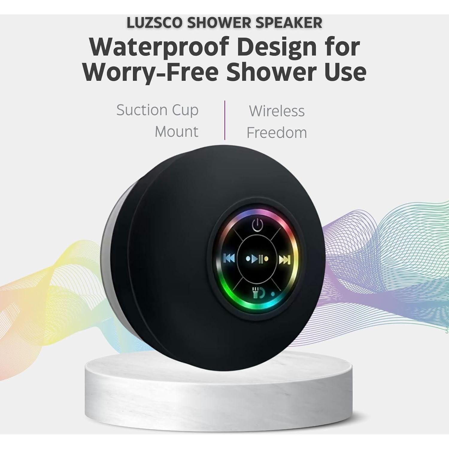 Altavoz Bluetooth Impermeable Luzsco Negro con LED y Ventosa