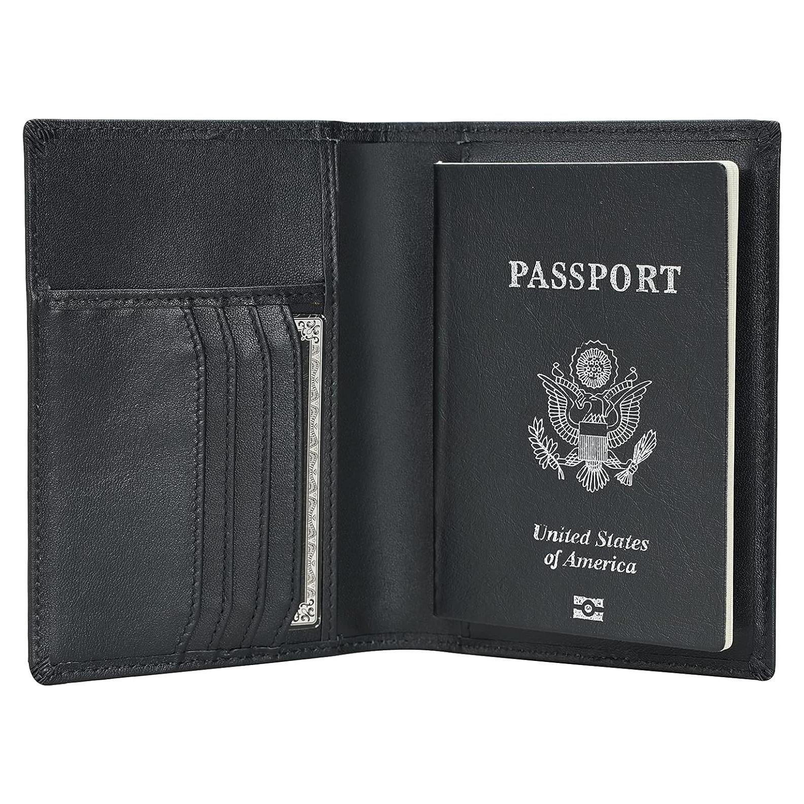 Portafolios de Pasaporte de Cuero RFID Polare Negro