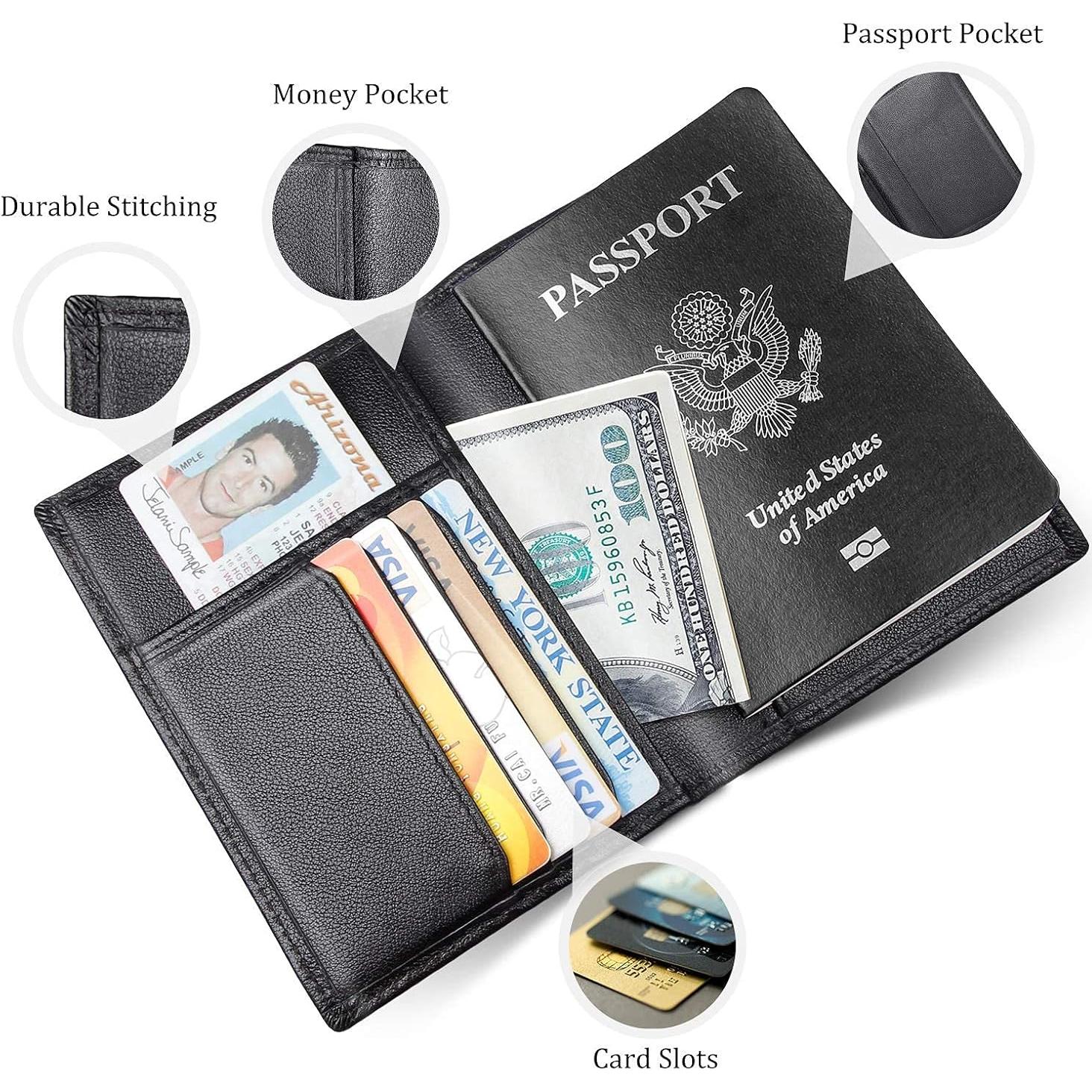 Portafolios de Pasaporte de Cuero RFID Polare Negro