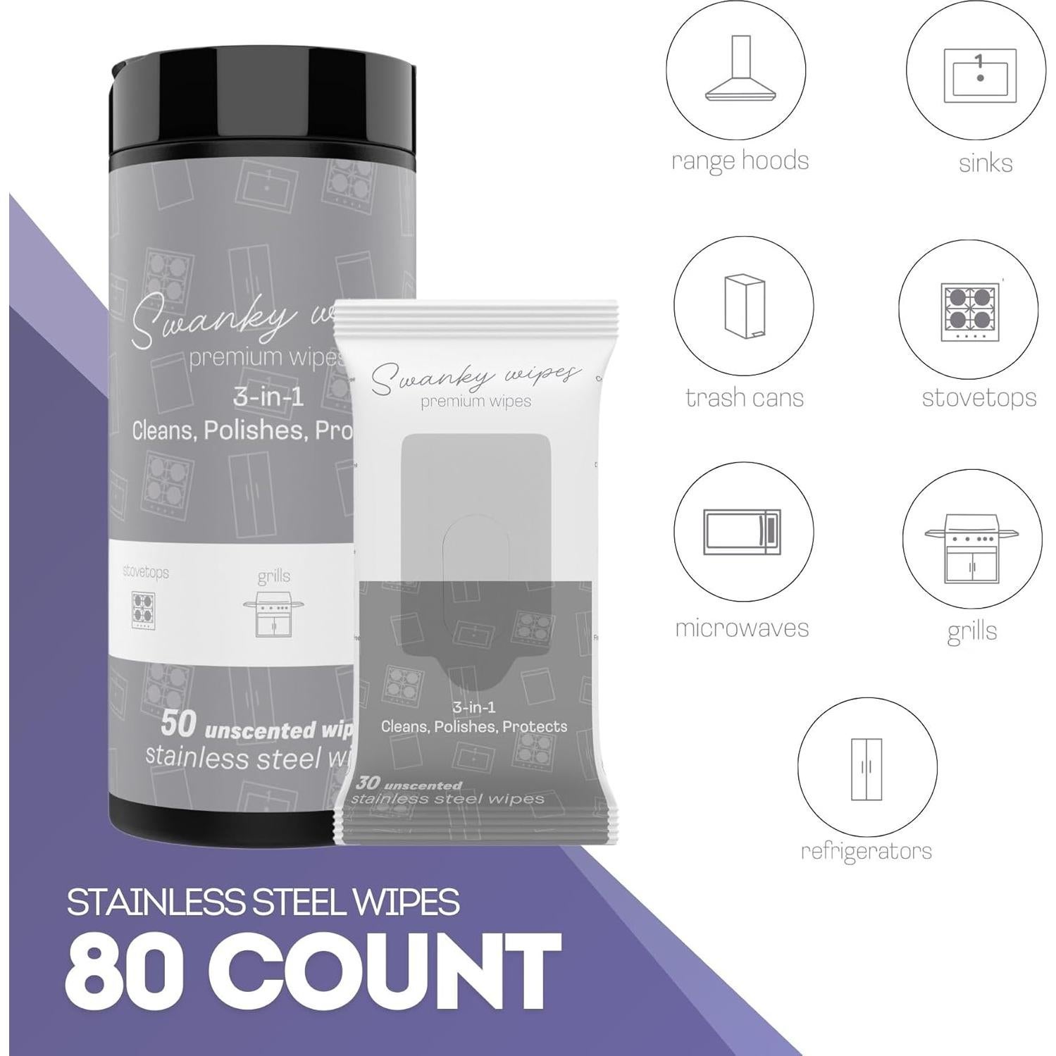 Toallitas Limpiadoras de Acero Inoxidable Swanky - 80 Ct