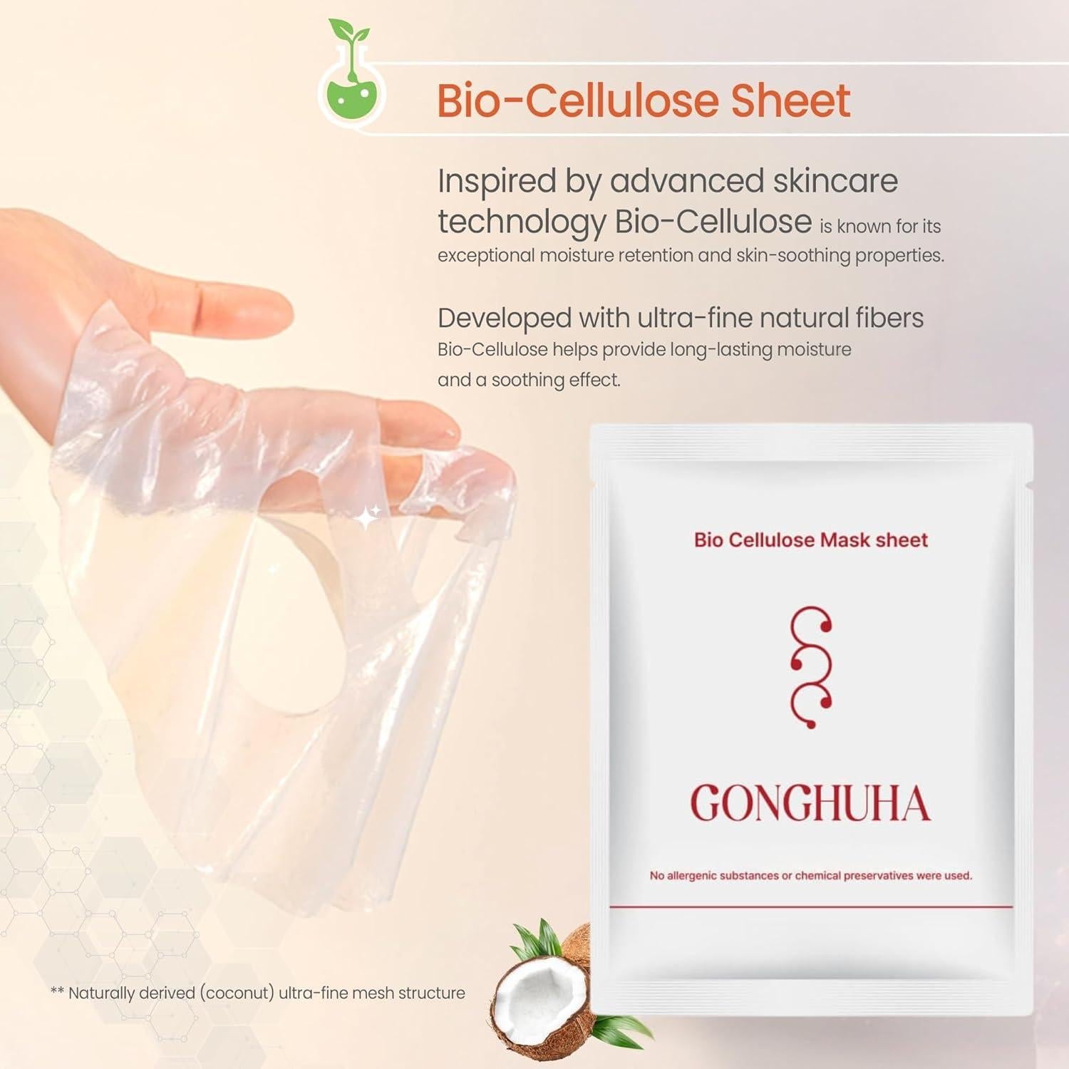 Mascarilla Facial Bio Celulosa GONGHUHA - Hidratante y Calmante