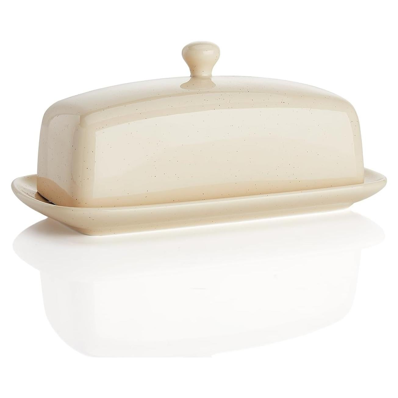Plato de Mantequilla Sweese Beige con Tapa 19.8 cm Cerámica