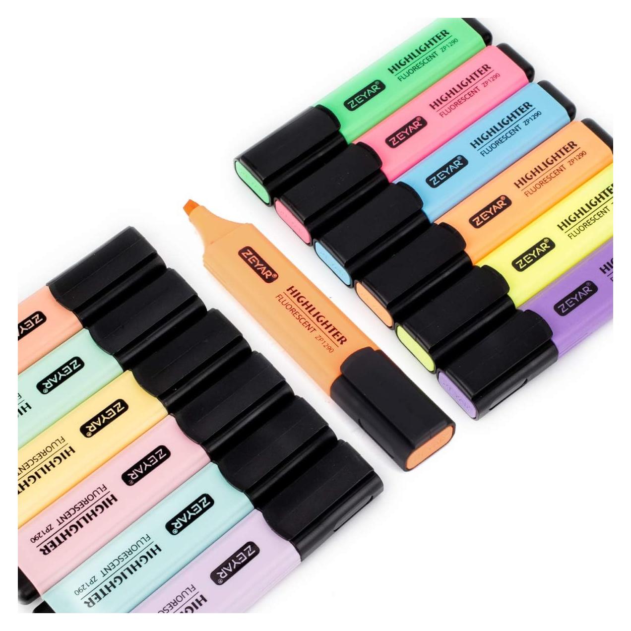 Marcador Resaltador ZEYAR 12 Colores Pastel Punta Biselada