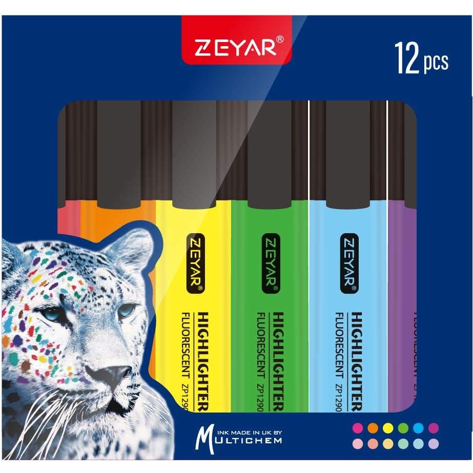 Marcador Resaltador ZEYAR 12 Colores Pastel Punta Biselada