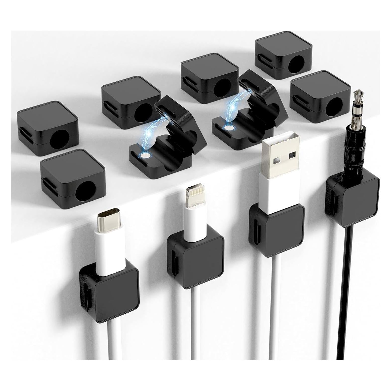 Organizador de Cables Magnético ELZO 12 Clips Adhesivos Negro