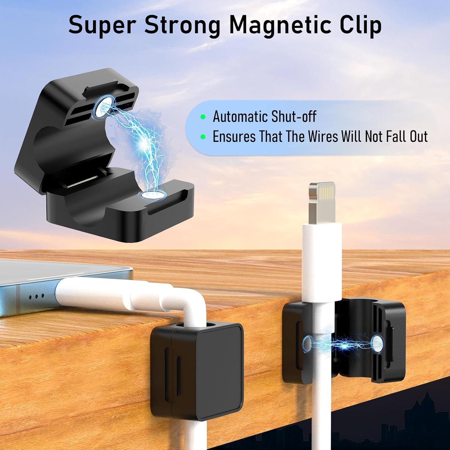 Organizador de Cables Magnético ELZO 12 Clips Adhesivos Negro