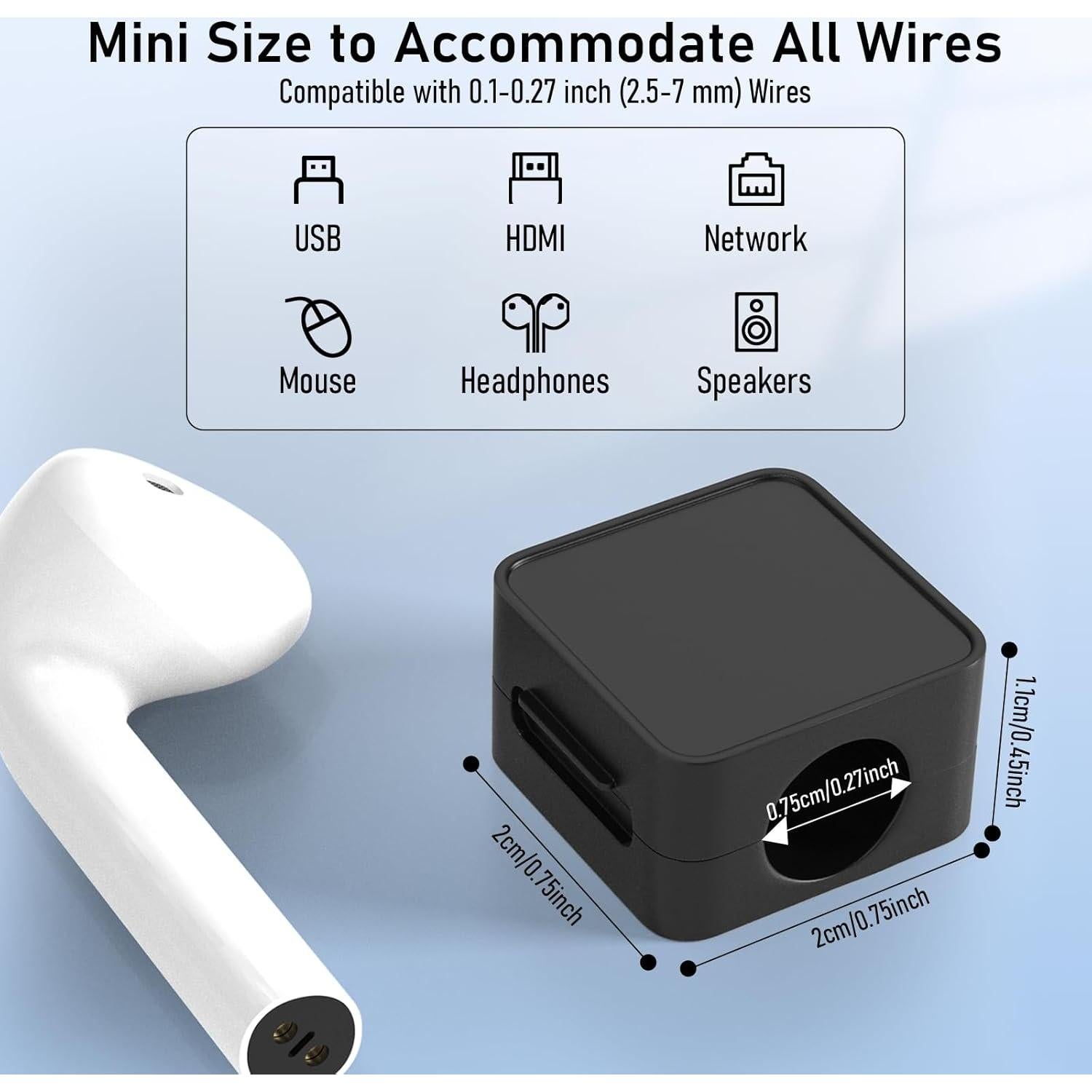 Organizador de Cables Magnético ELZO 12 Clips Adhesivos Negro