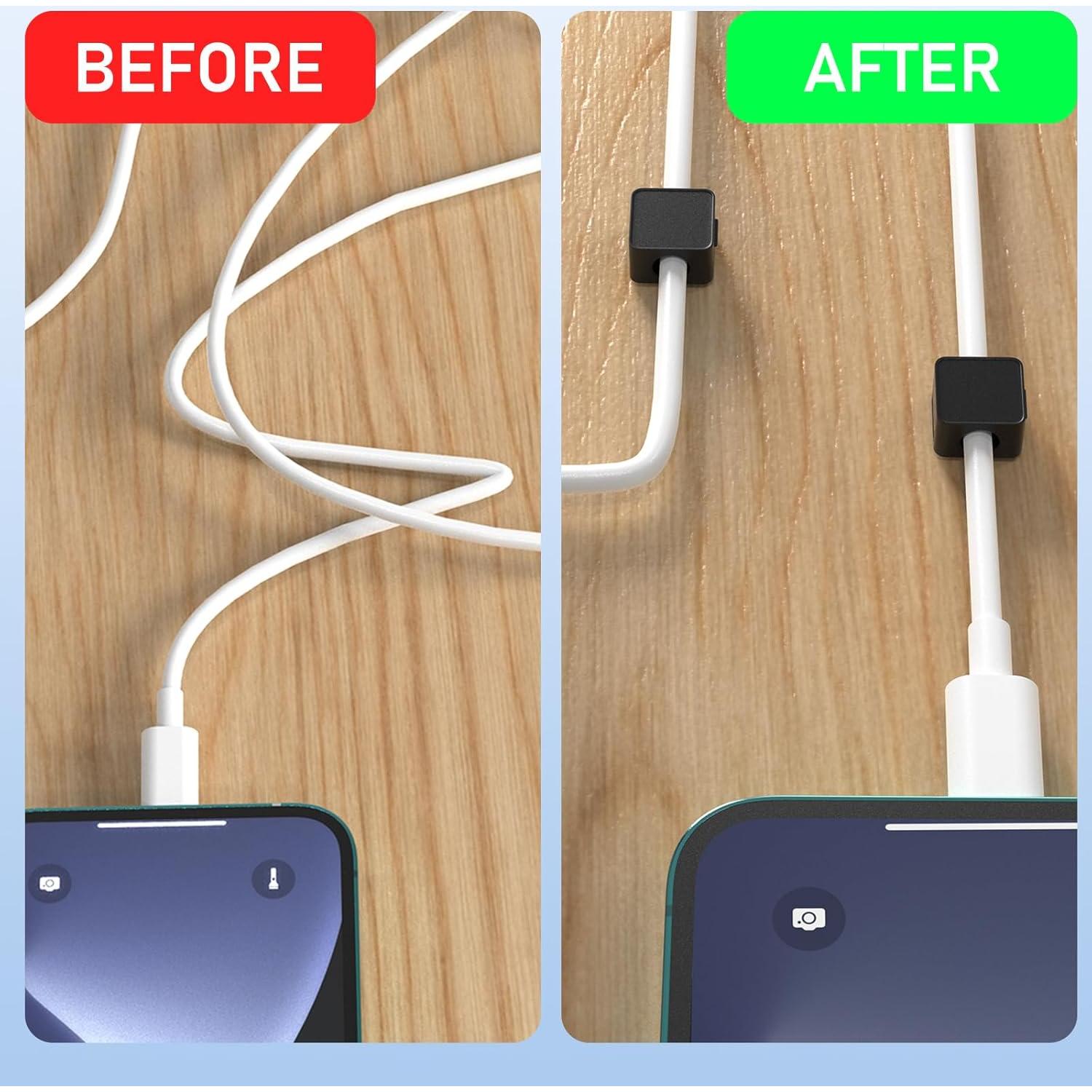 Organizador de Cables Magnético ELZO 12 Clips Adhesivos Negro