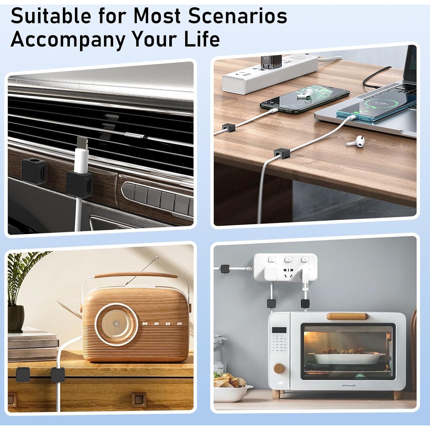 Organizador de Cables Magnético ELZO 12 Clips Adhesivos Negro