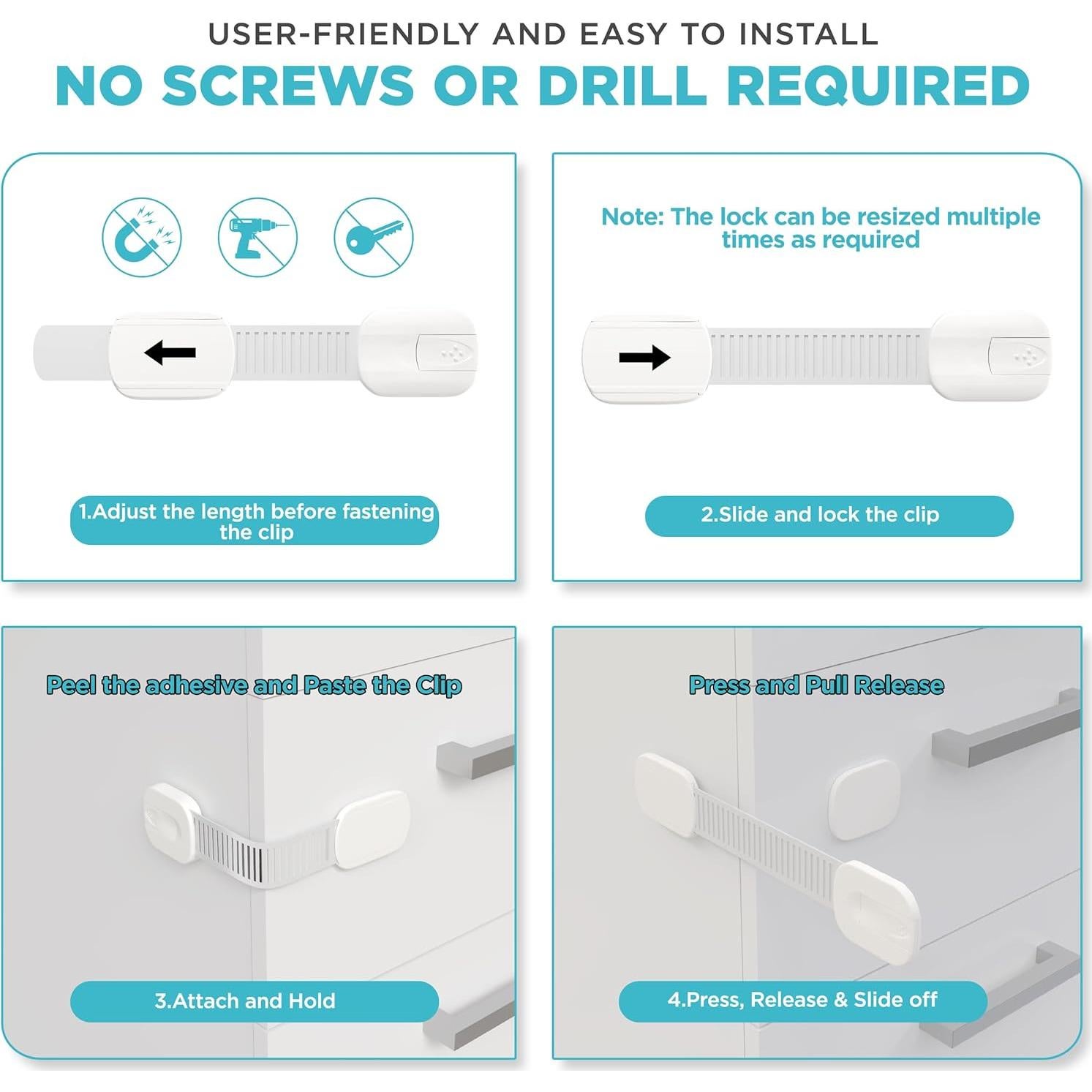 Cerraduras de Gabinete a Prueba de Niños Yolay - Paquete de 8