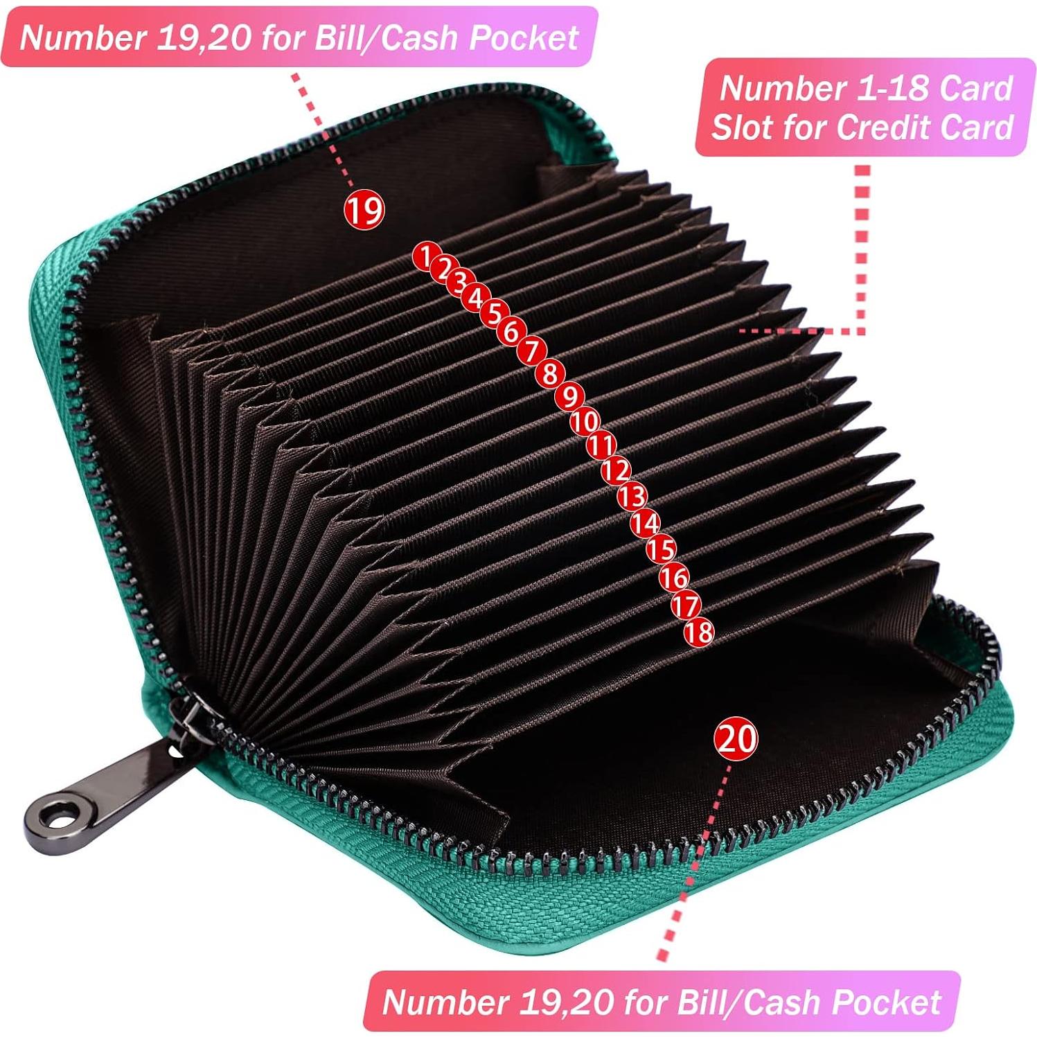 Cartera Portatarjetas de Cuero Genuino Linno RFID 20 Slots Azul Tiffany