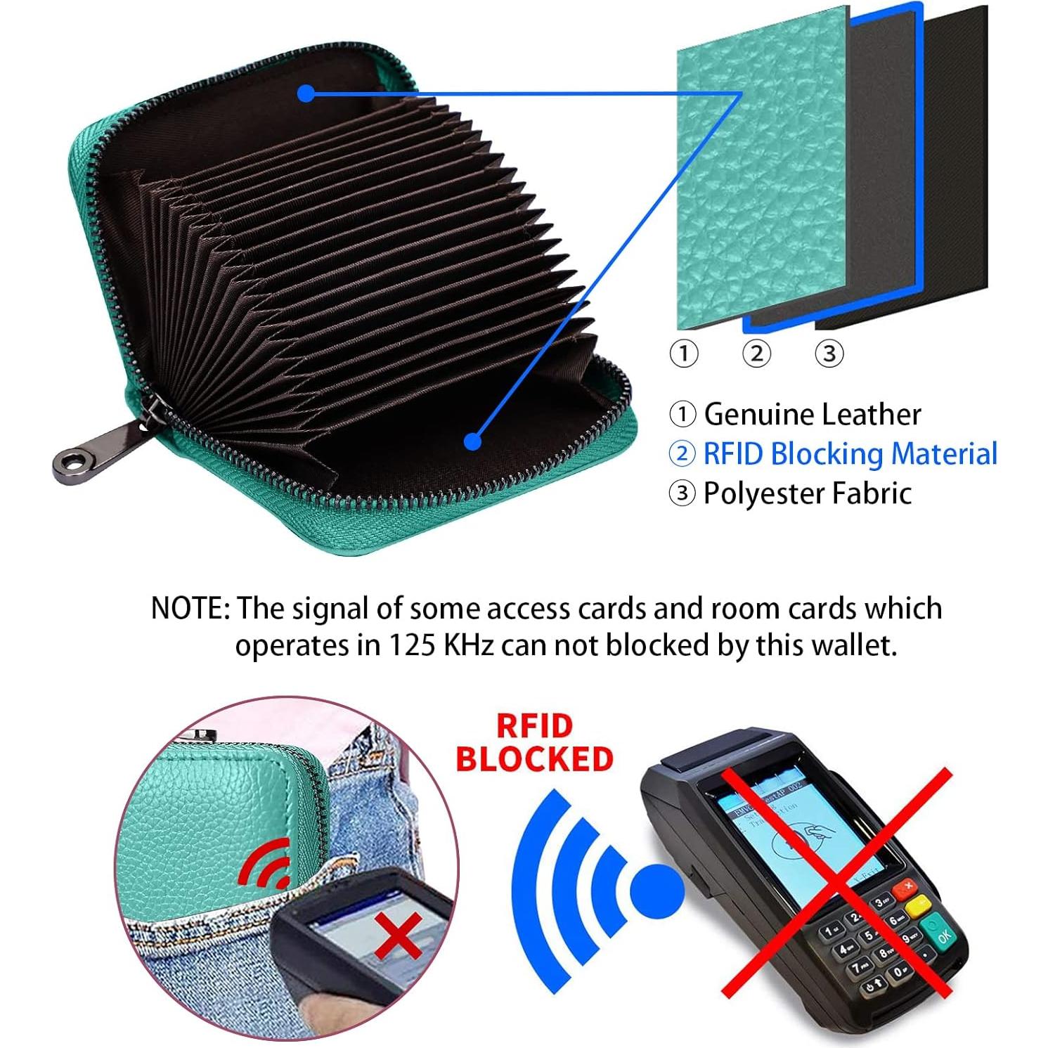 Cartera Portatarjetas de Cuero Genuino Linno RFID 20 Slots Azul Tiffany