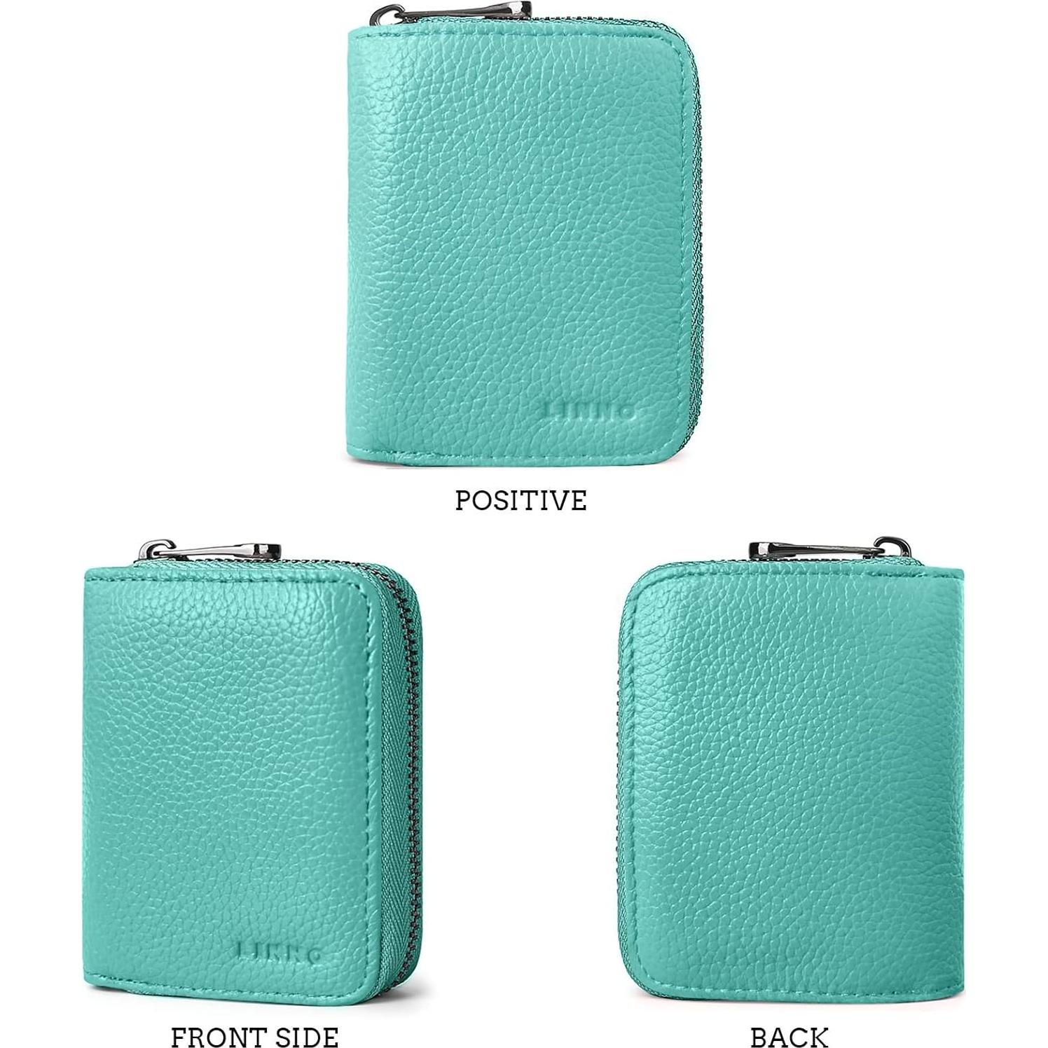 Cartera Portatarjetas de Cuero Genuino Linno RFID 20 Slots Azul Tiffany