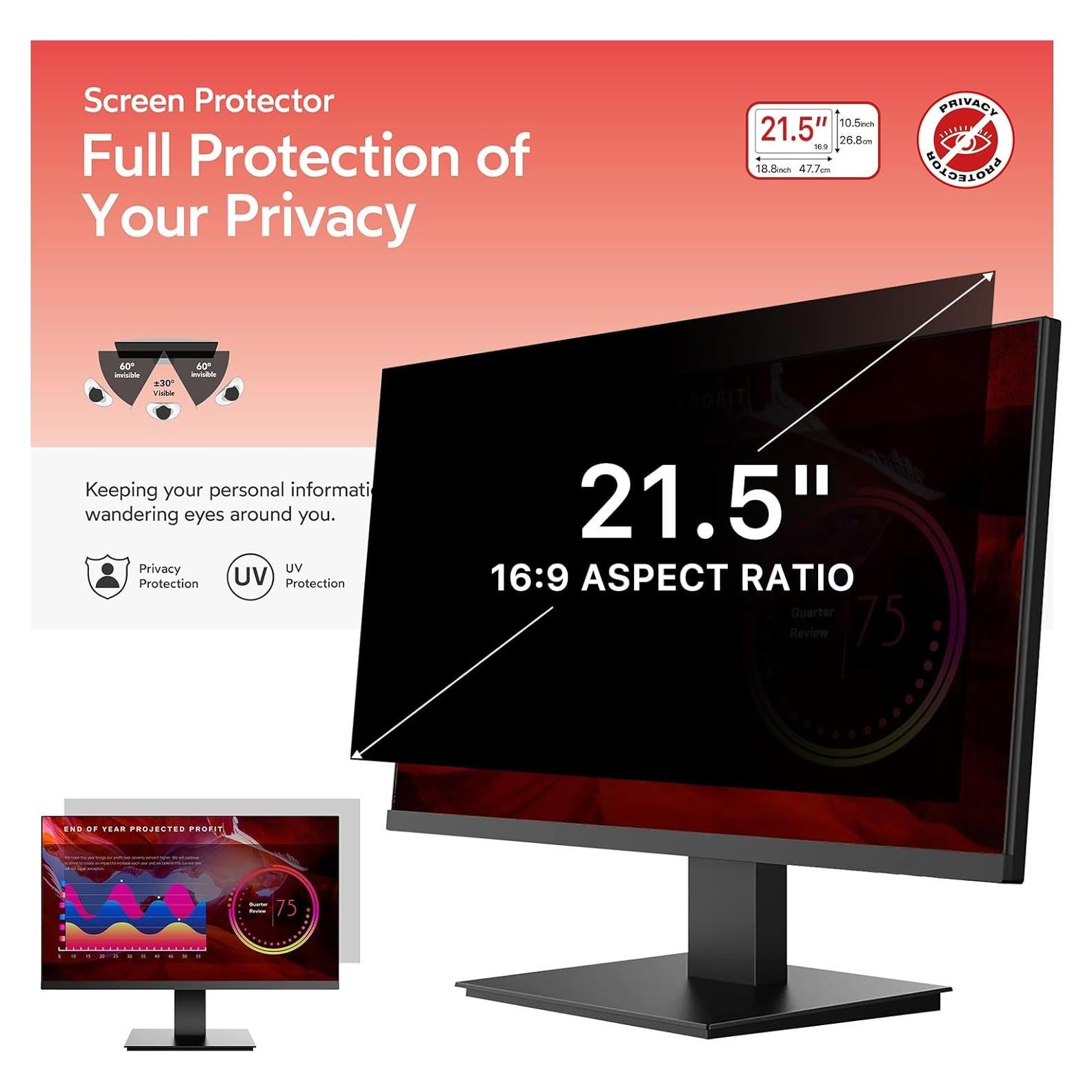 Filtro de Privacidad para Monitor 21.5" BERSEM 16:9 Antirreflejo