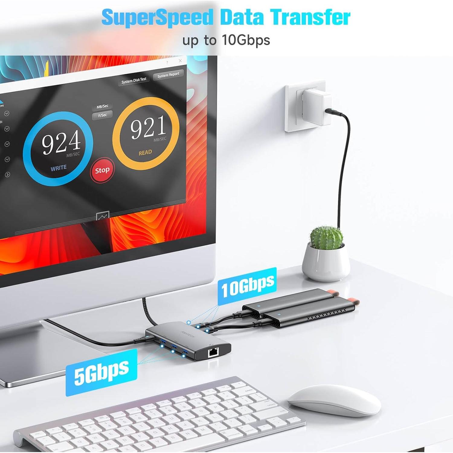 Adaptador Multiport USB C 9 en 1 RSHTECH HDMI 4K 100W