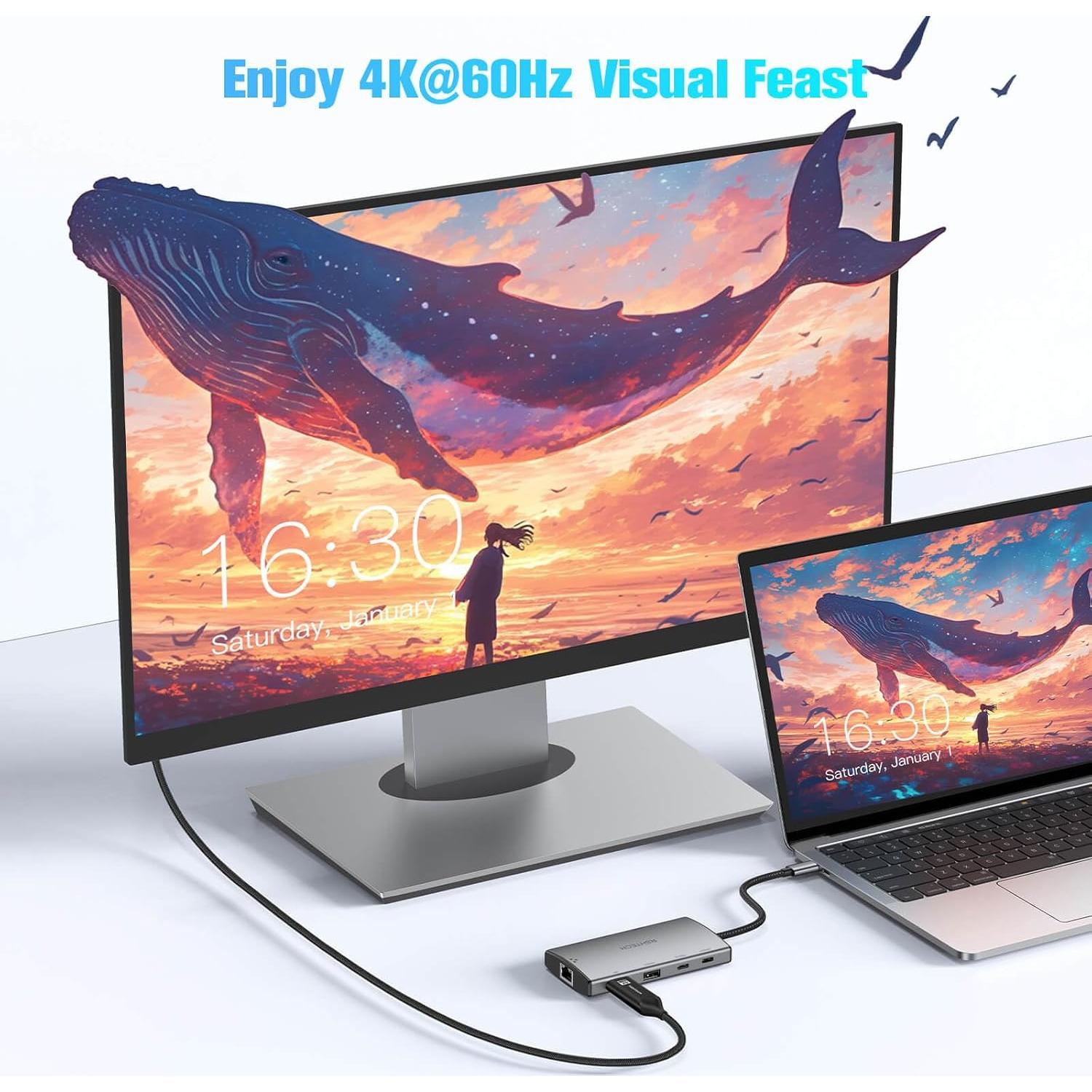 Adaptador Multiport USB C 9 en 1 RSHTECH HDMI 4K 100W