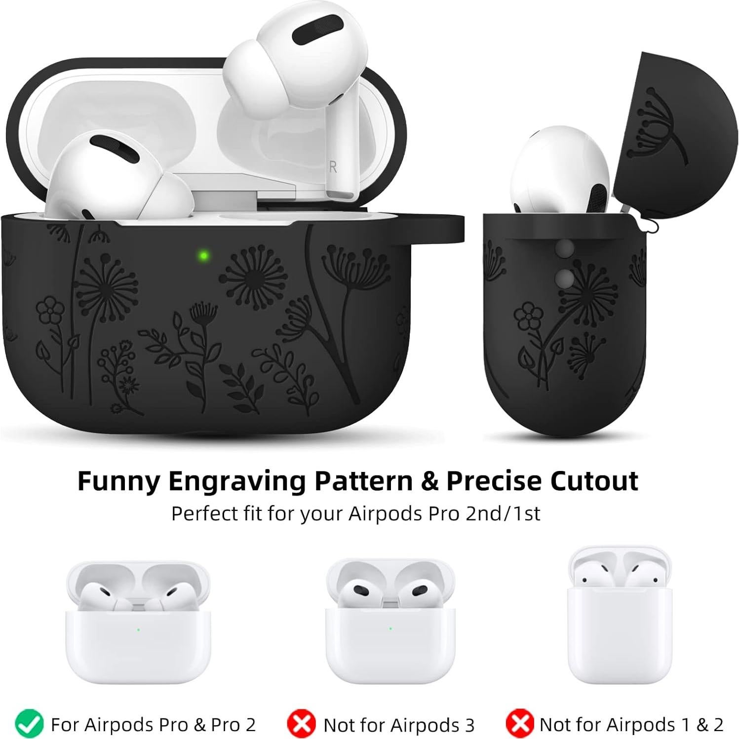 Funda Silicona Grabada Lerobo para AirPods Pro 2 USB-C Negra