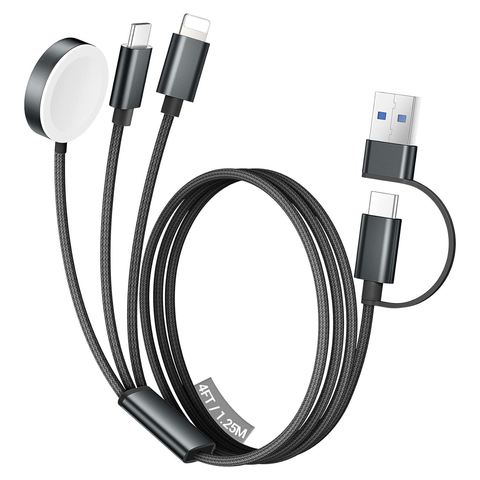 Cable de Carga Múltiple 3 en 2 Temdan 4FT para Apple Watch y iPhone