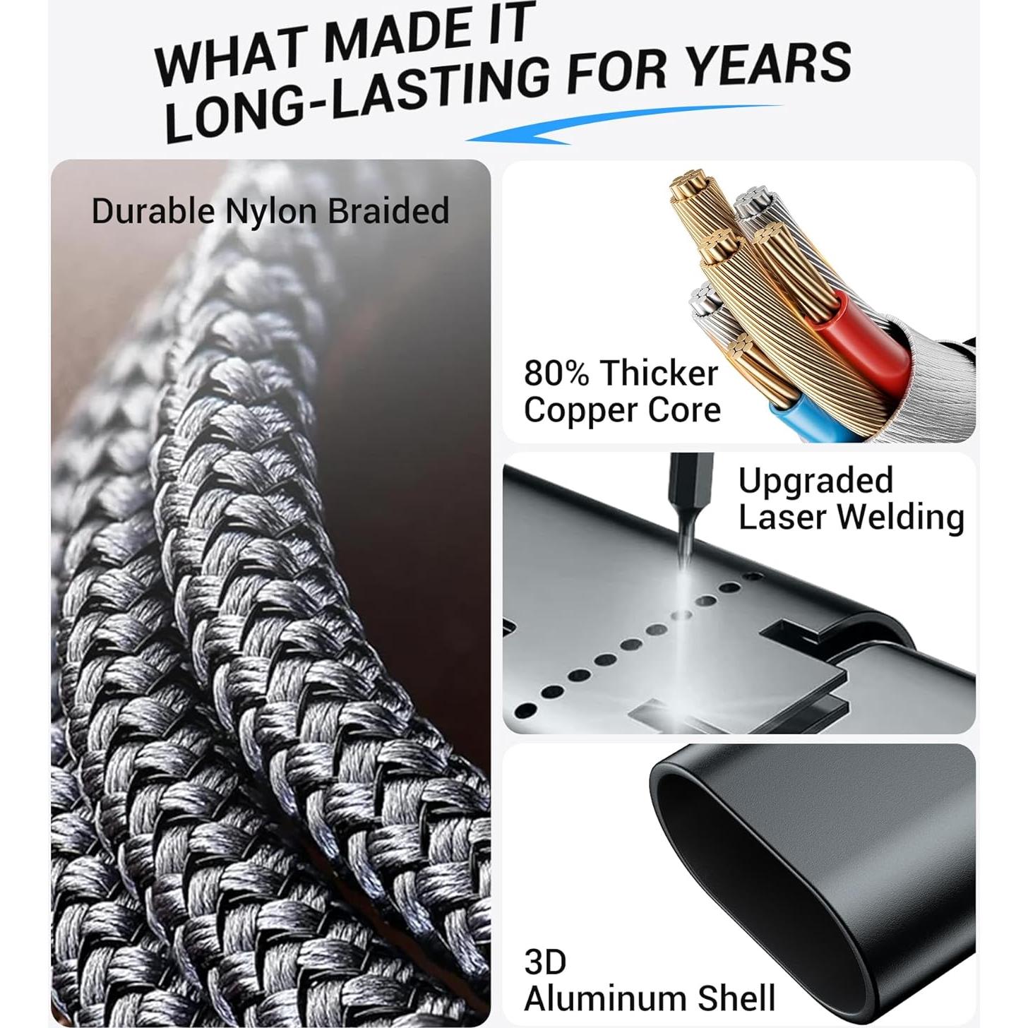 Cable de Carga Múltiple 3 en 2 Temdan 4FT para Apple Watch y iPhone