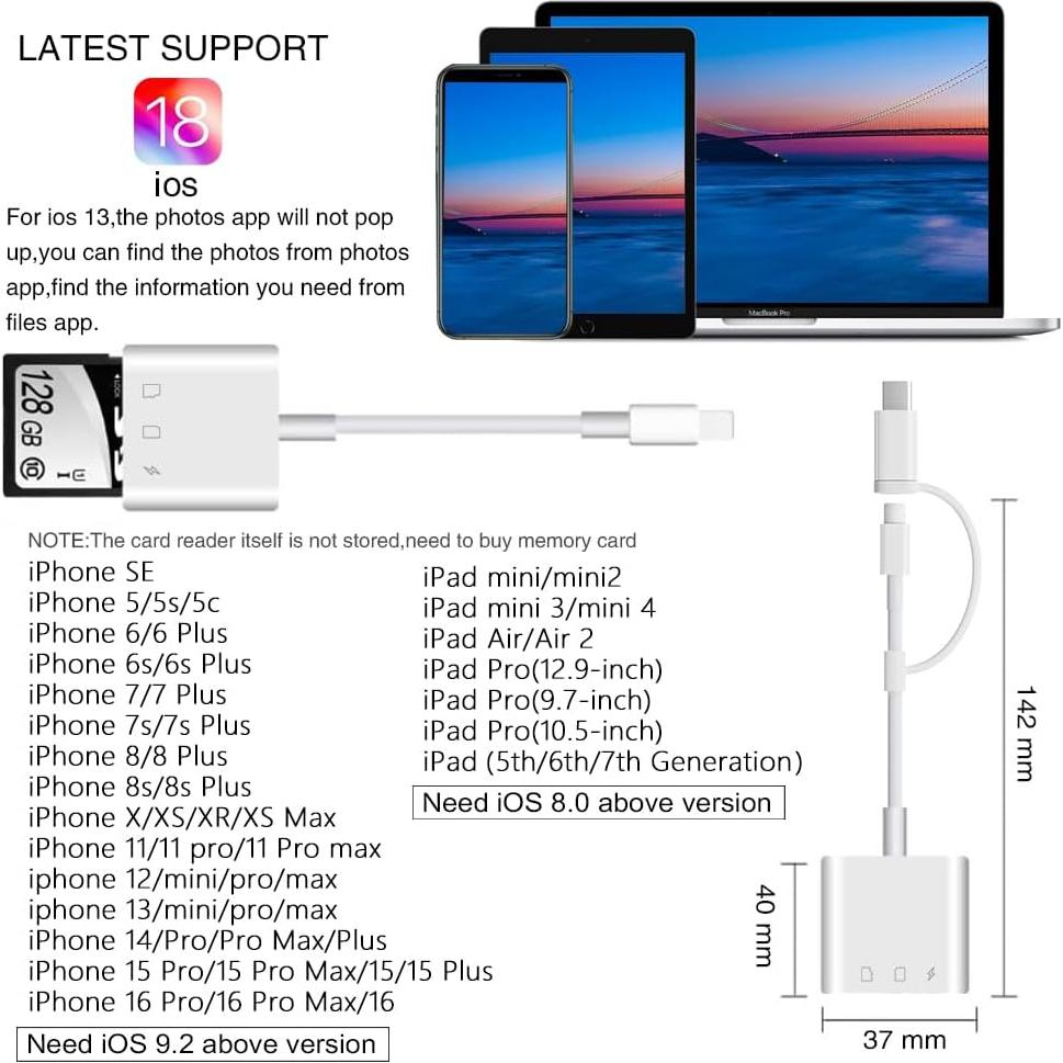 Lector de Tarjetas SD y Micro SD SUNTRSI con Carga para iPhone/iPad